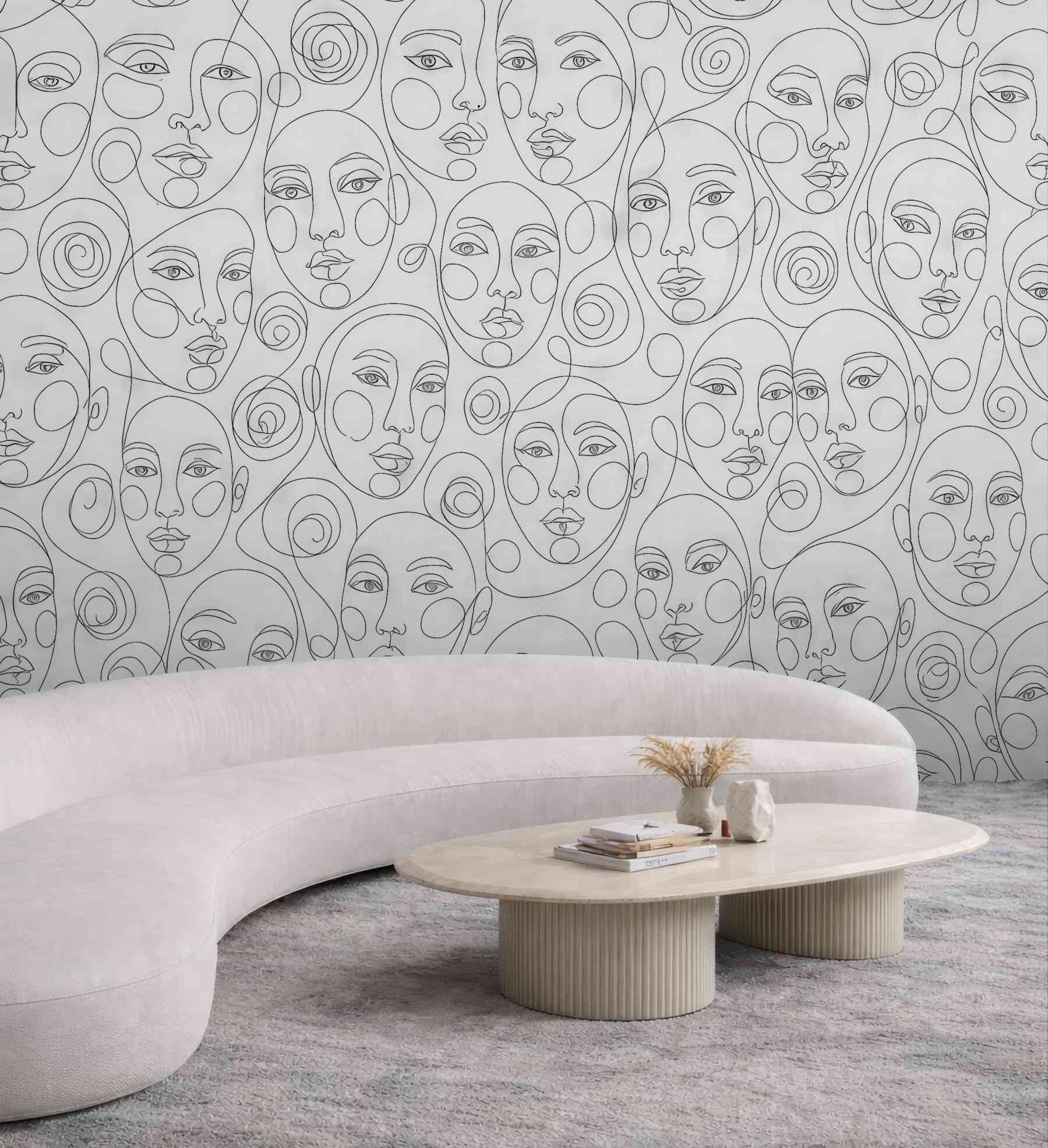 Fototapeta abstrakcyjne twarze w linearnym szkicu