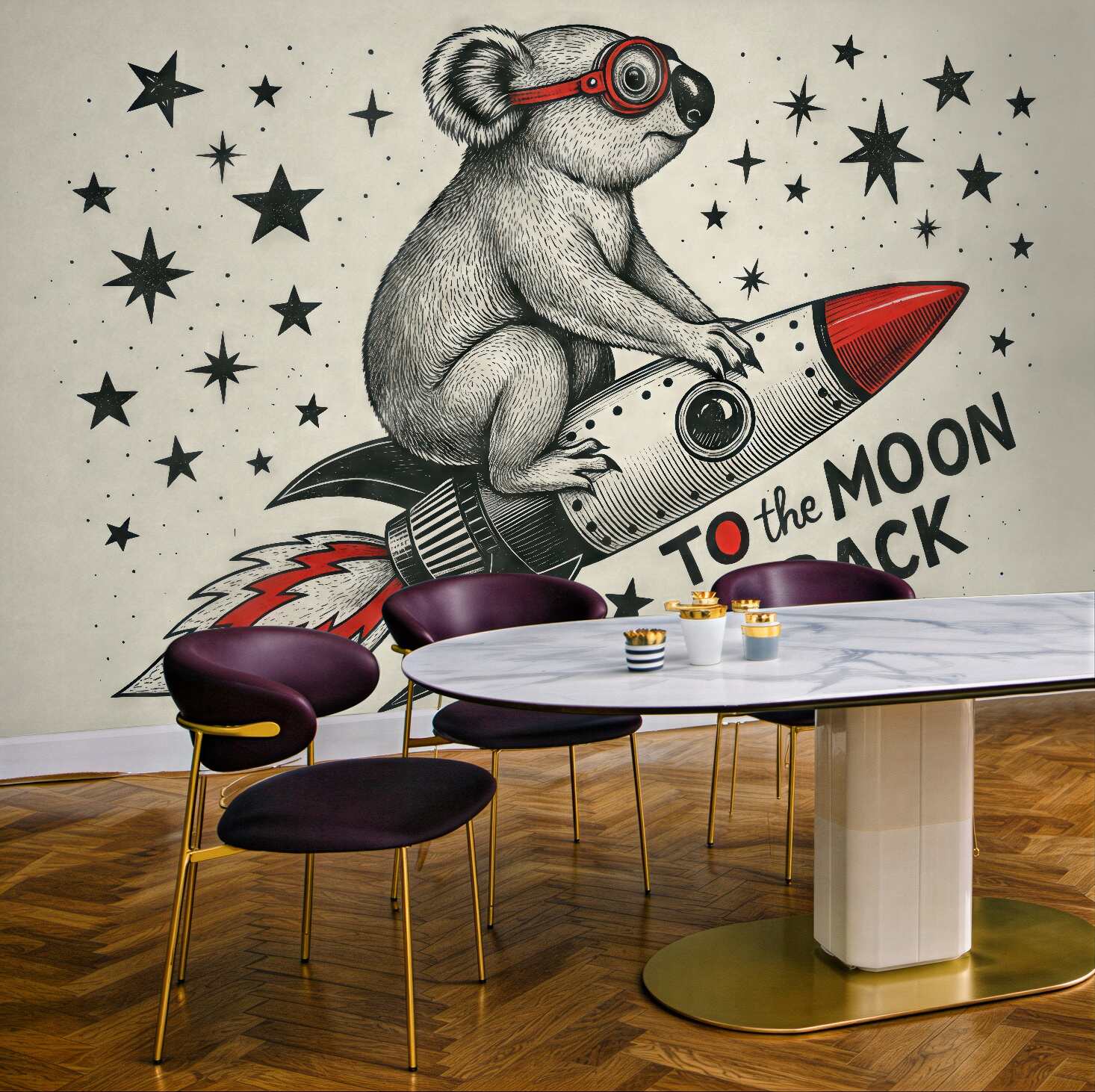 Fototapeta koala w rakiecie pośród gwiazd