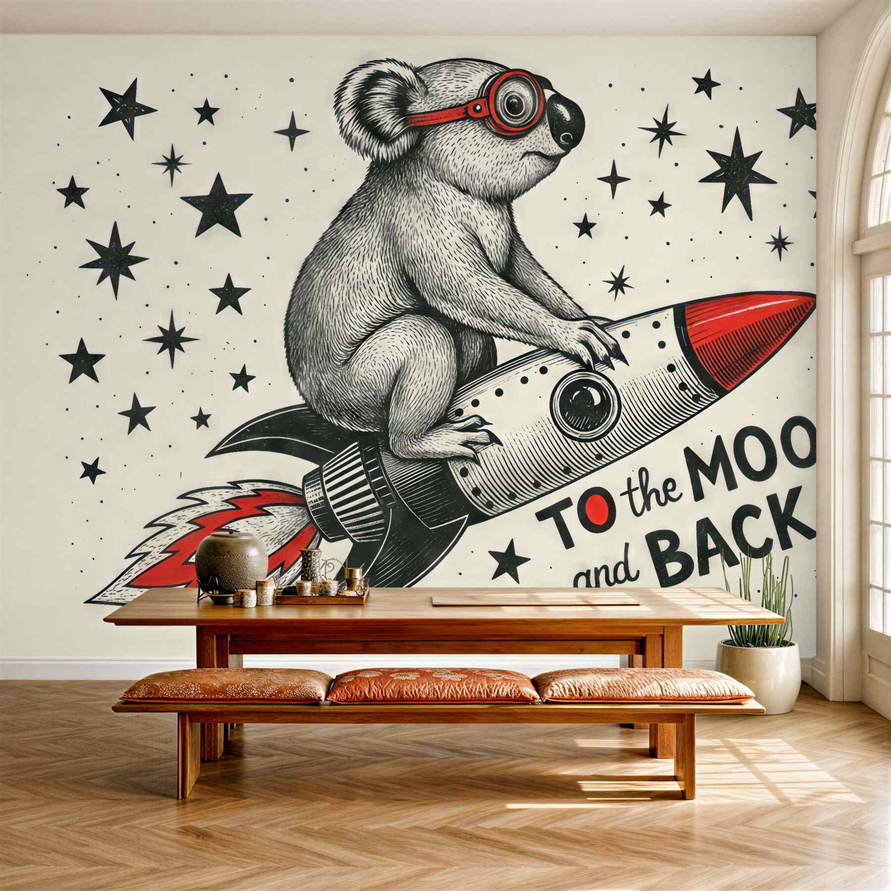 Fototapeta koala w rakiecie pośród gwiazd