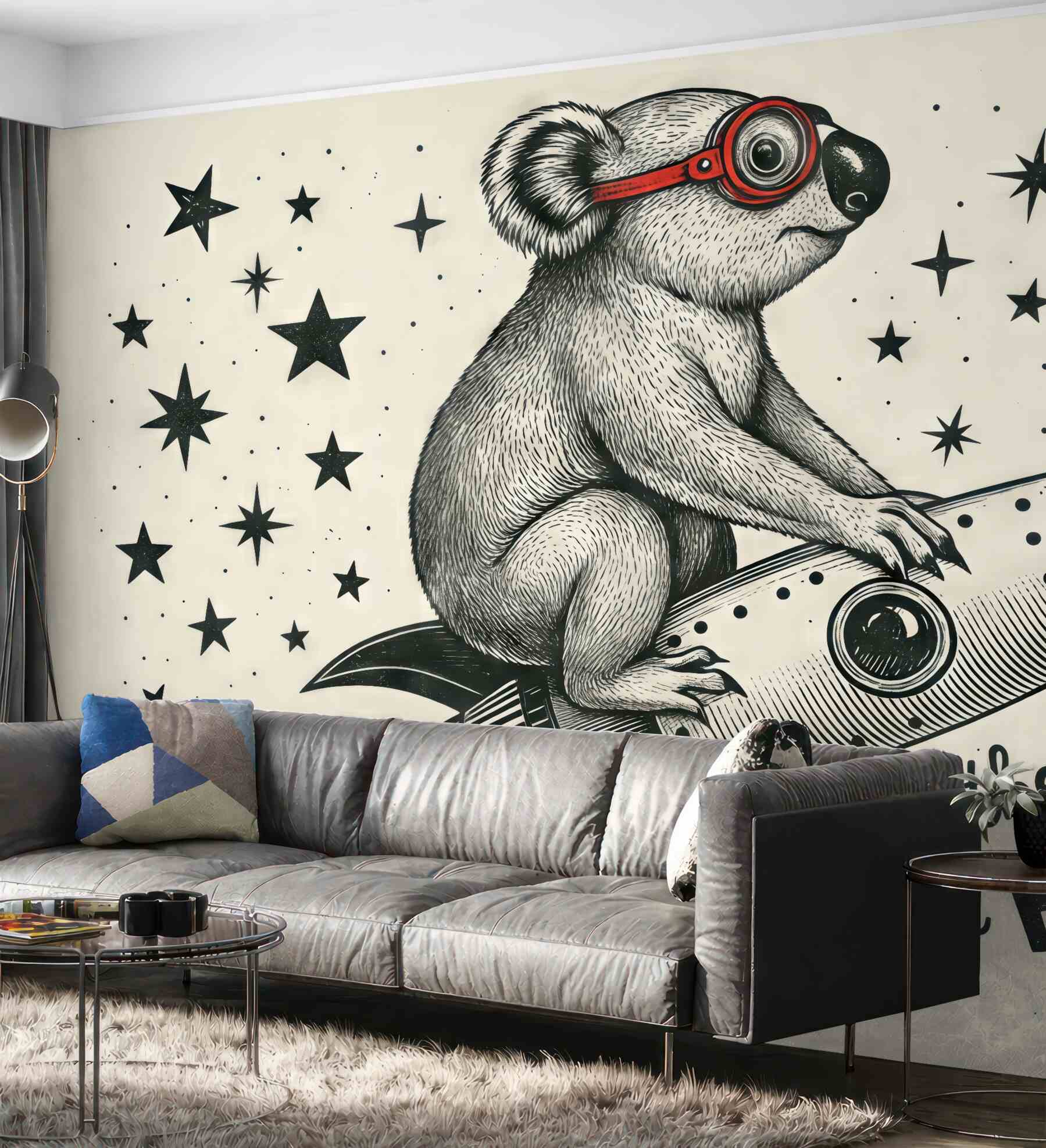 Fototapeta koala w rakiecie pośród gwiazd