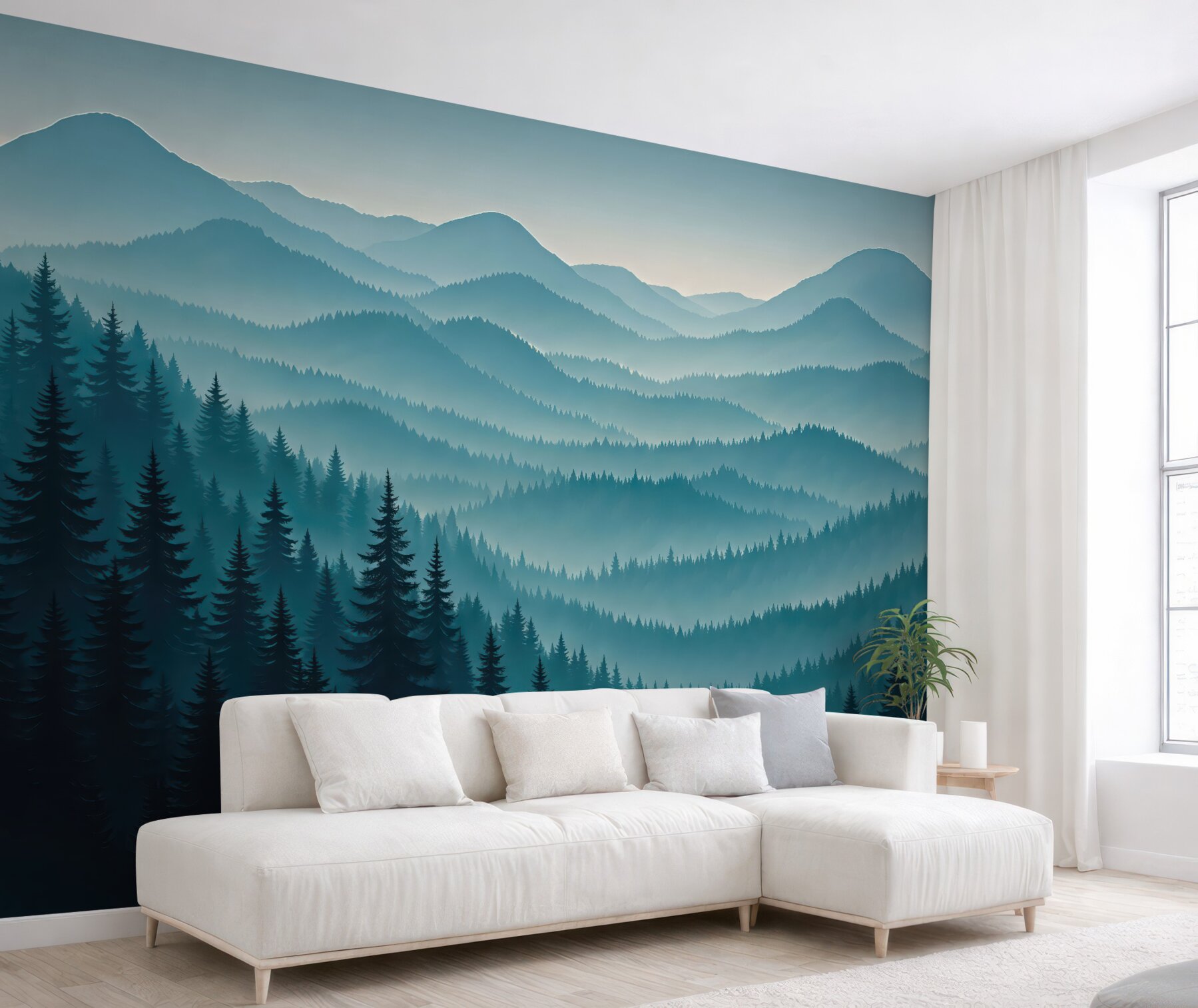 Fototapeta mglista panorama górskich świerków