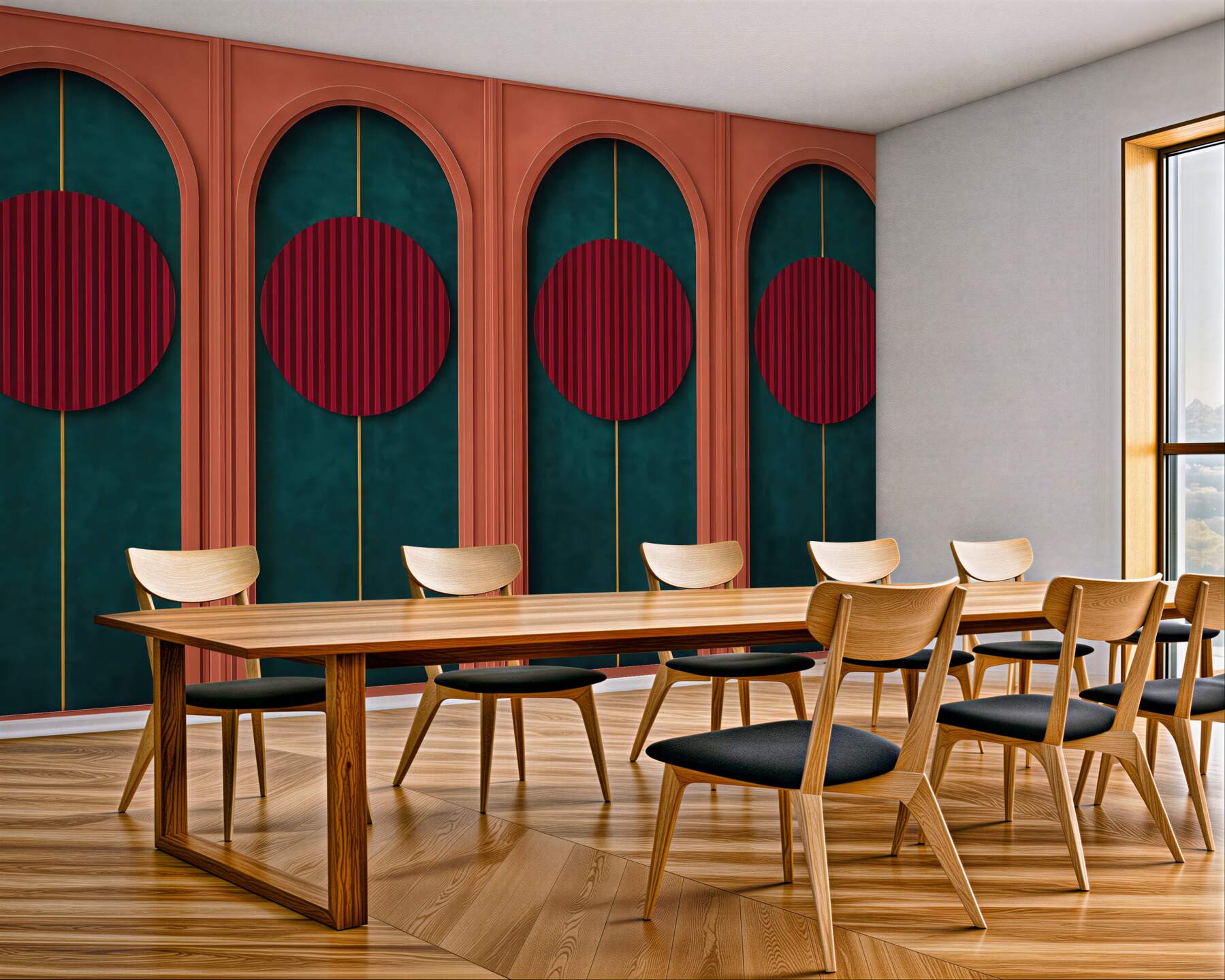 Fototapeta art déco z czerwonymi okręgami