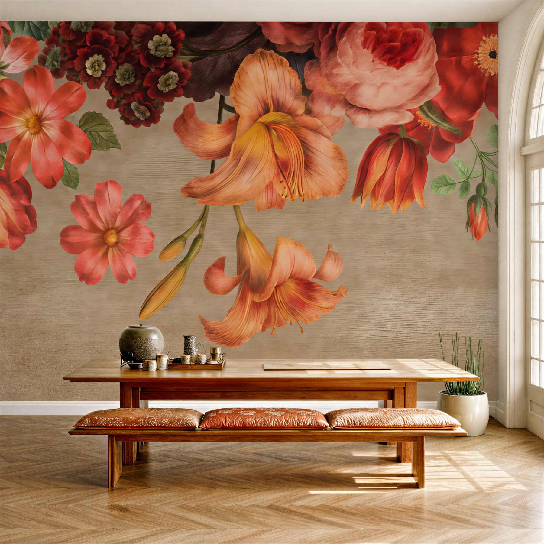 Fototapeta jesienne kwiaty w ciepłych tonach