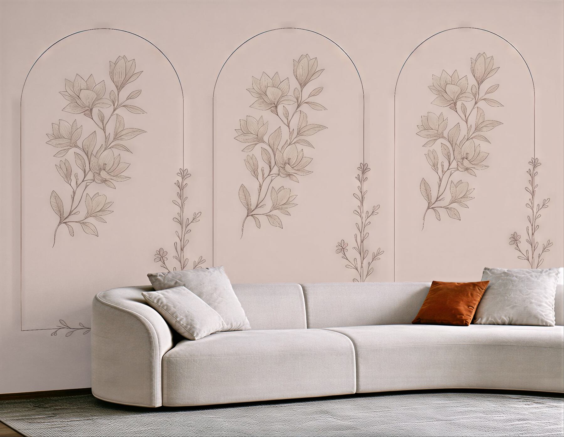 Fototapeta subtelne magnolie w pudrowych arkadach