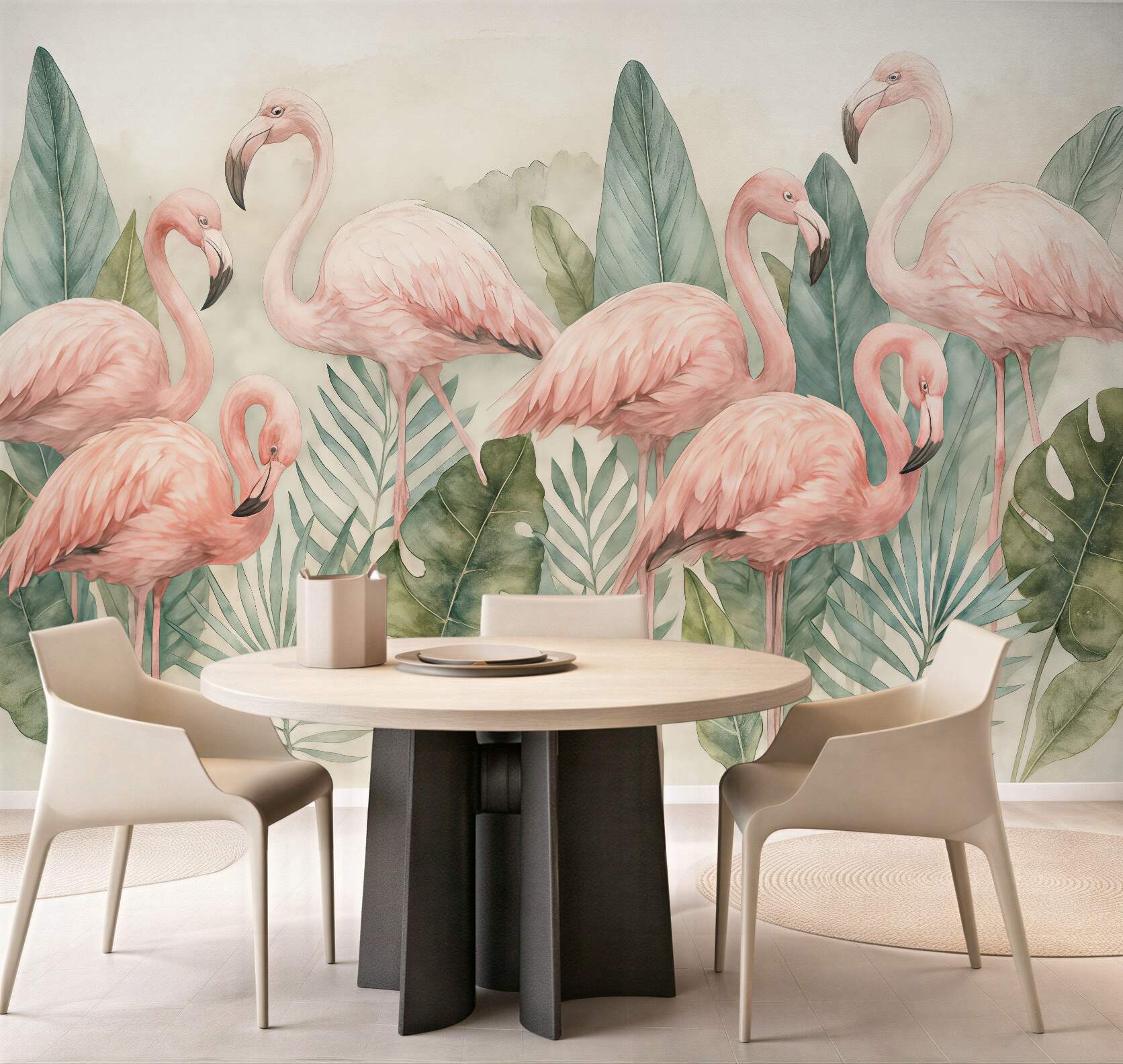 Fototapeta różowe flamingi w tropikalnych liściach