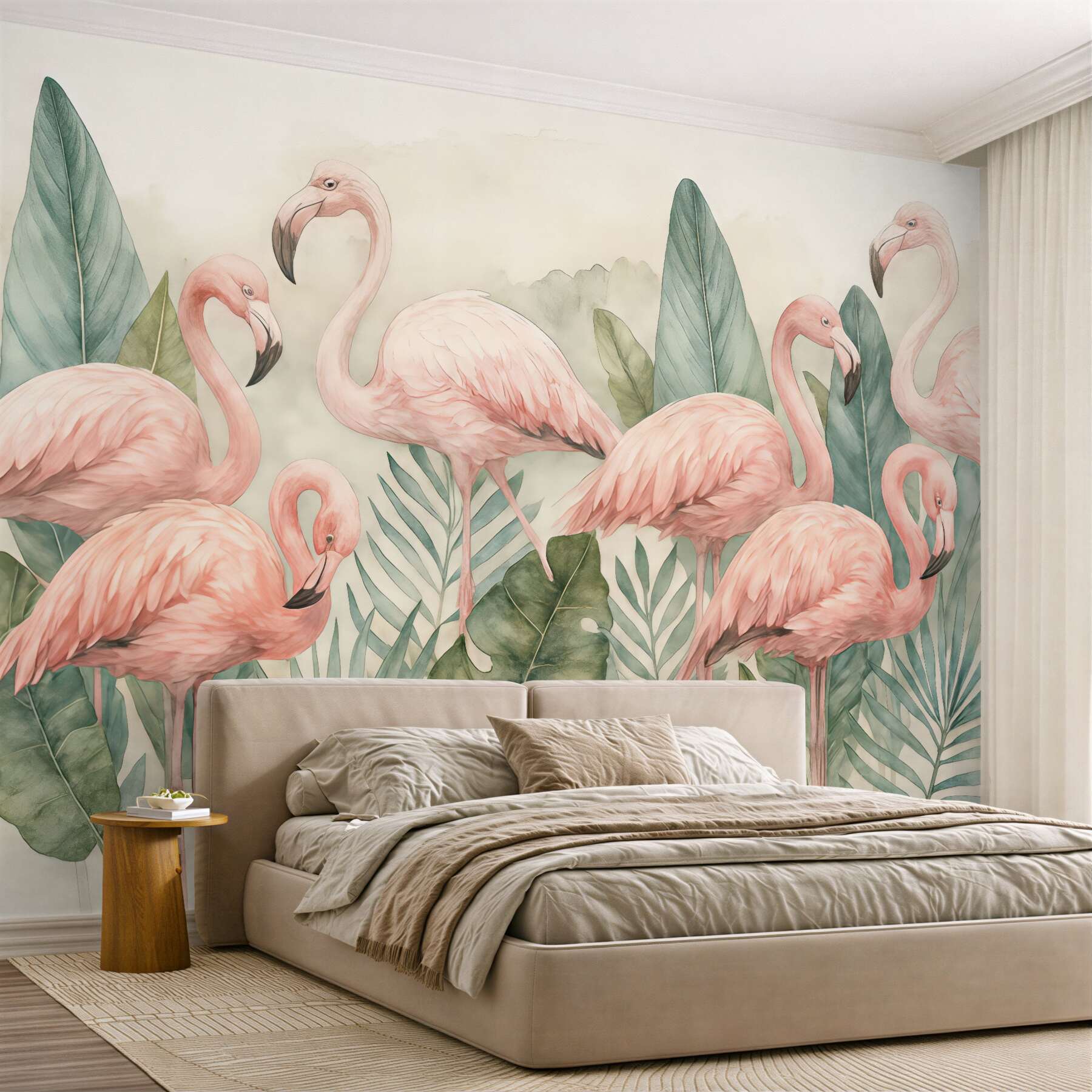 Fototapeta różowe flamingi w tropikalnych liściach
