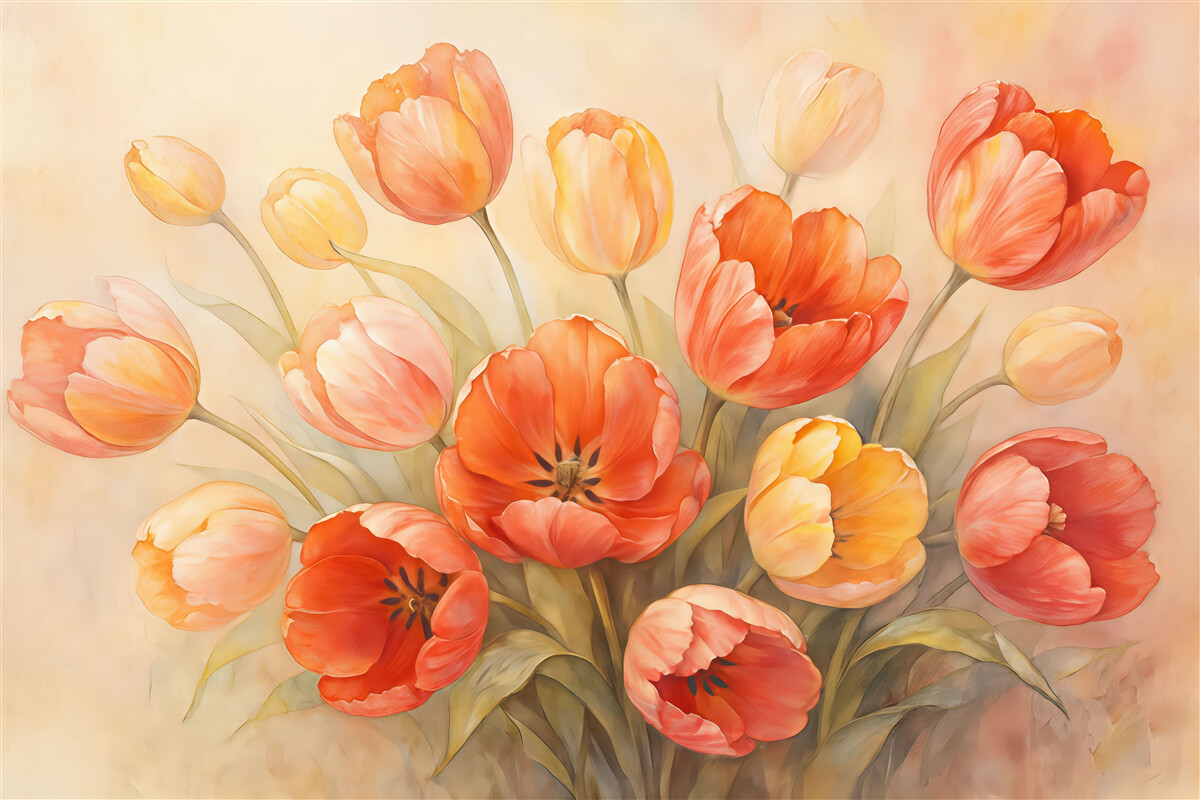 Fototapeta malarskie tulipany w pastelowym bukiecie