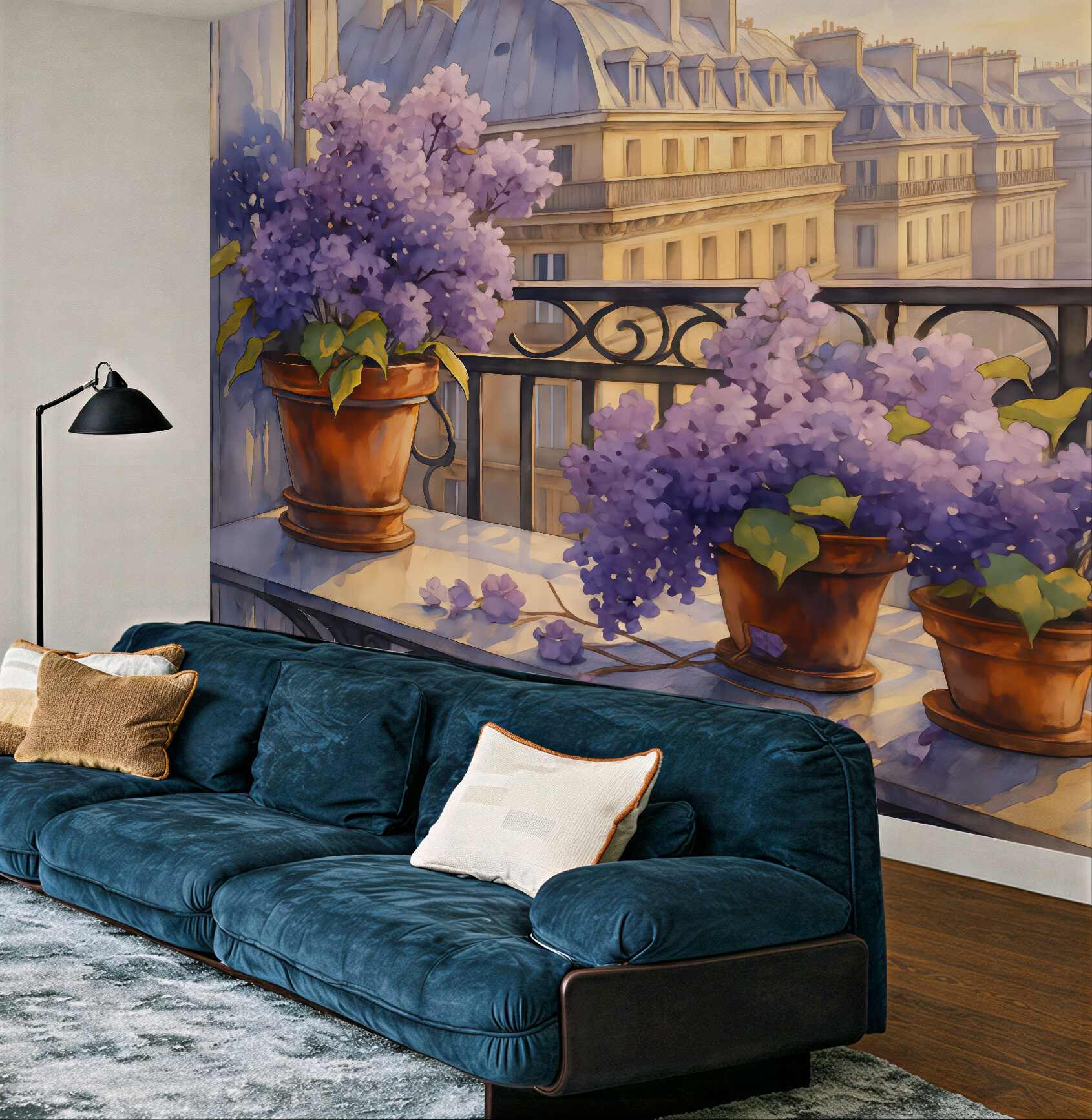 Fototapeta lawendowy balkon w paryskim poranku