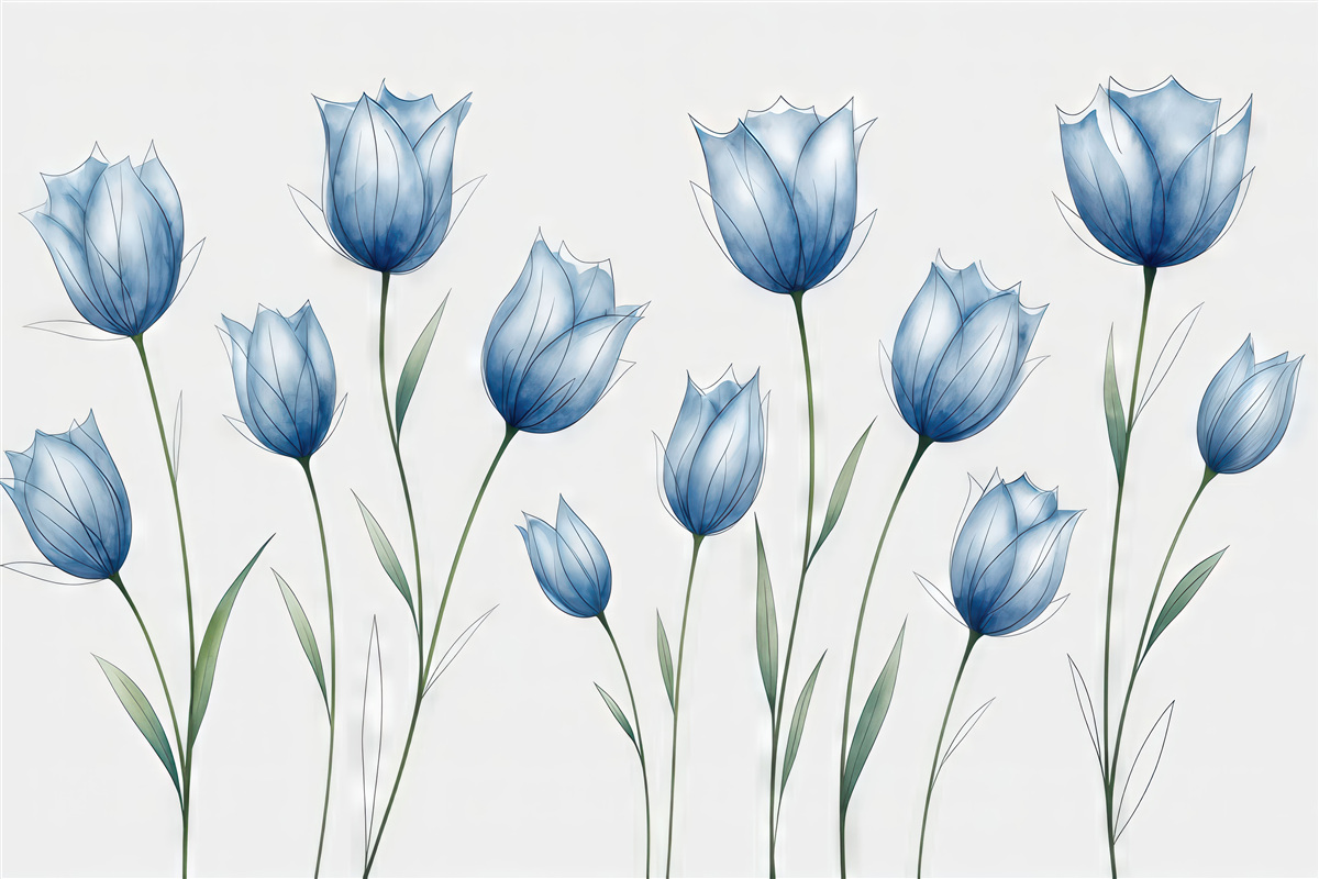 Fototapeta niebieskie tulipany w lekkiej akwareli
