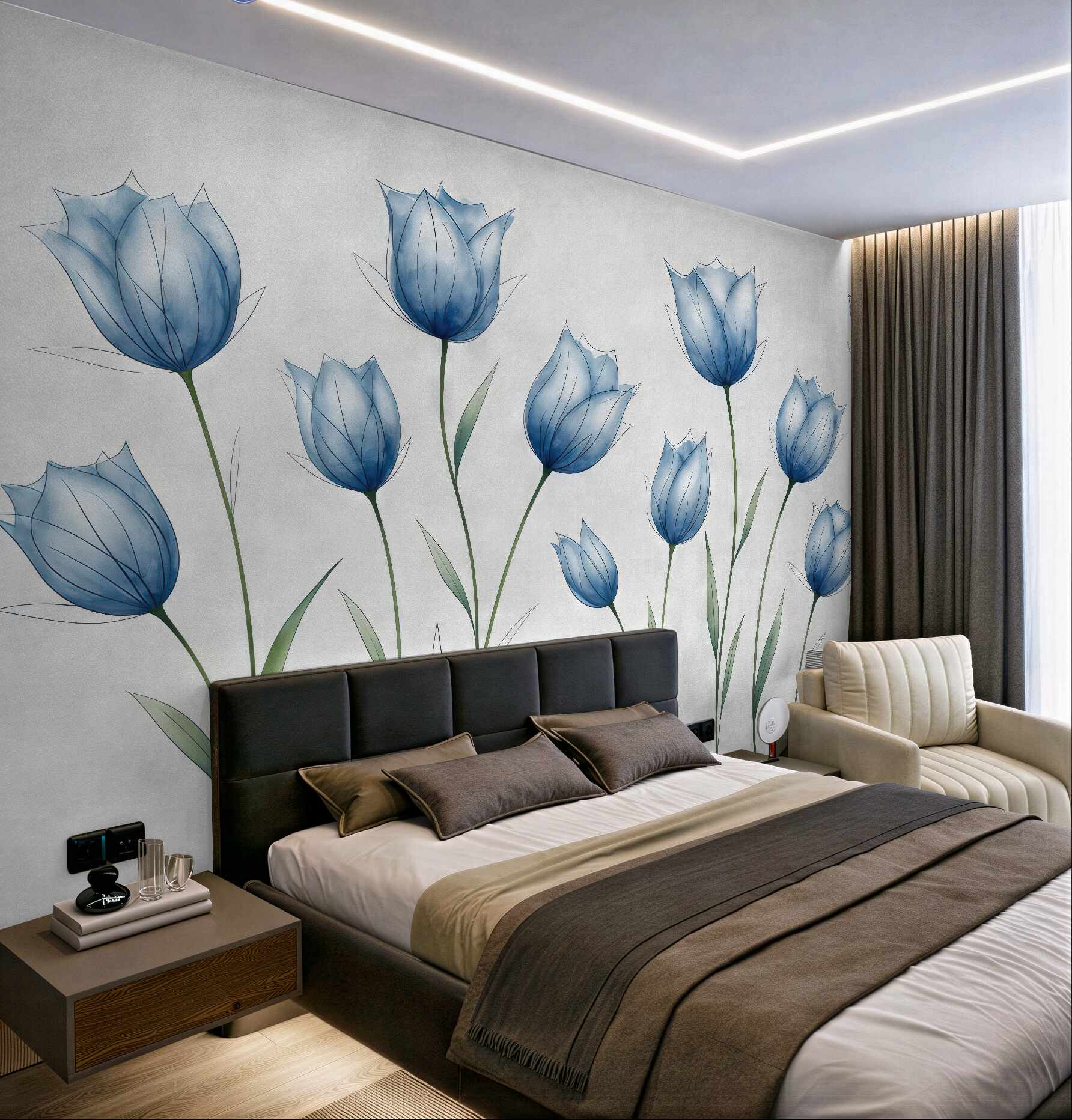 Fototapeta niebieskie tulipany w lekkiej akwareli