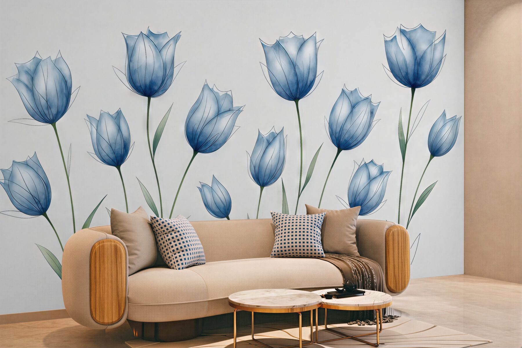 Fototapeta niebieskie tulipany w lekkiej akwareli