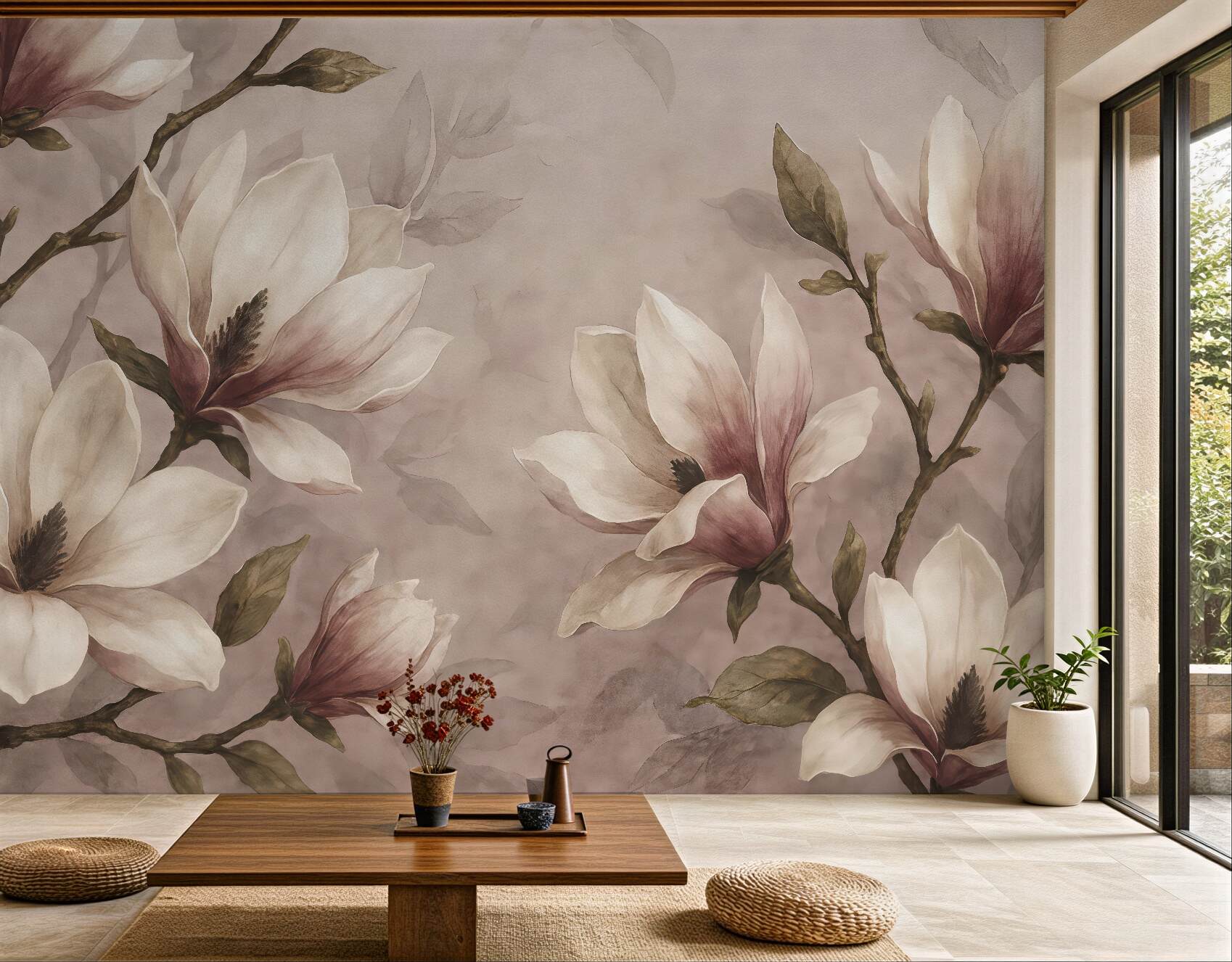 Fototapeta akwarelowe magnolie w pudrowym różu