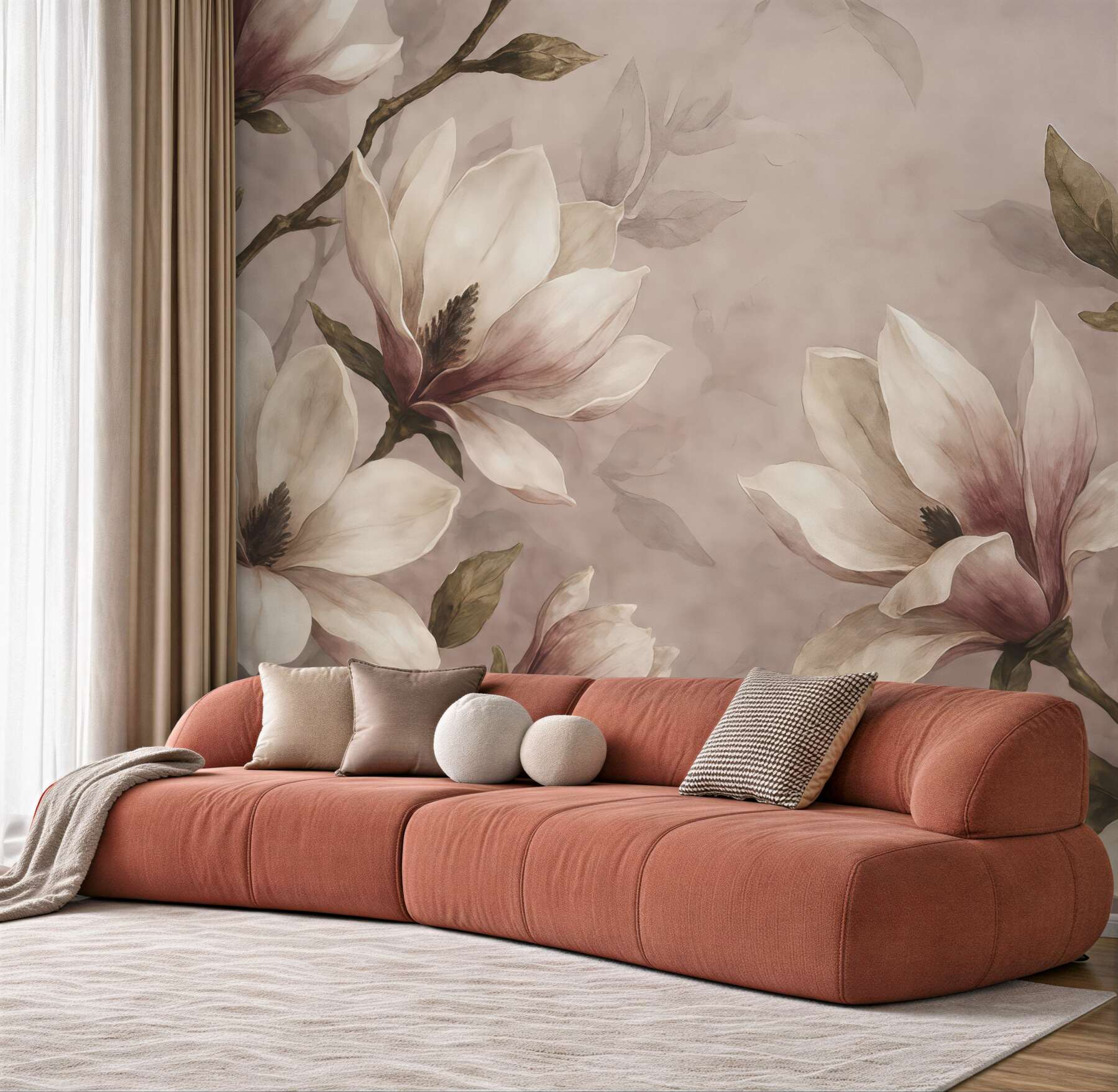Fototapeta akwarelowe magnolie w pudrowym różu
