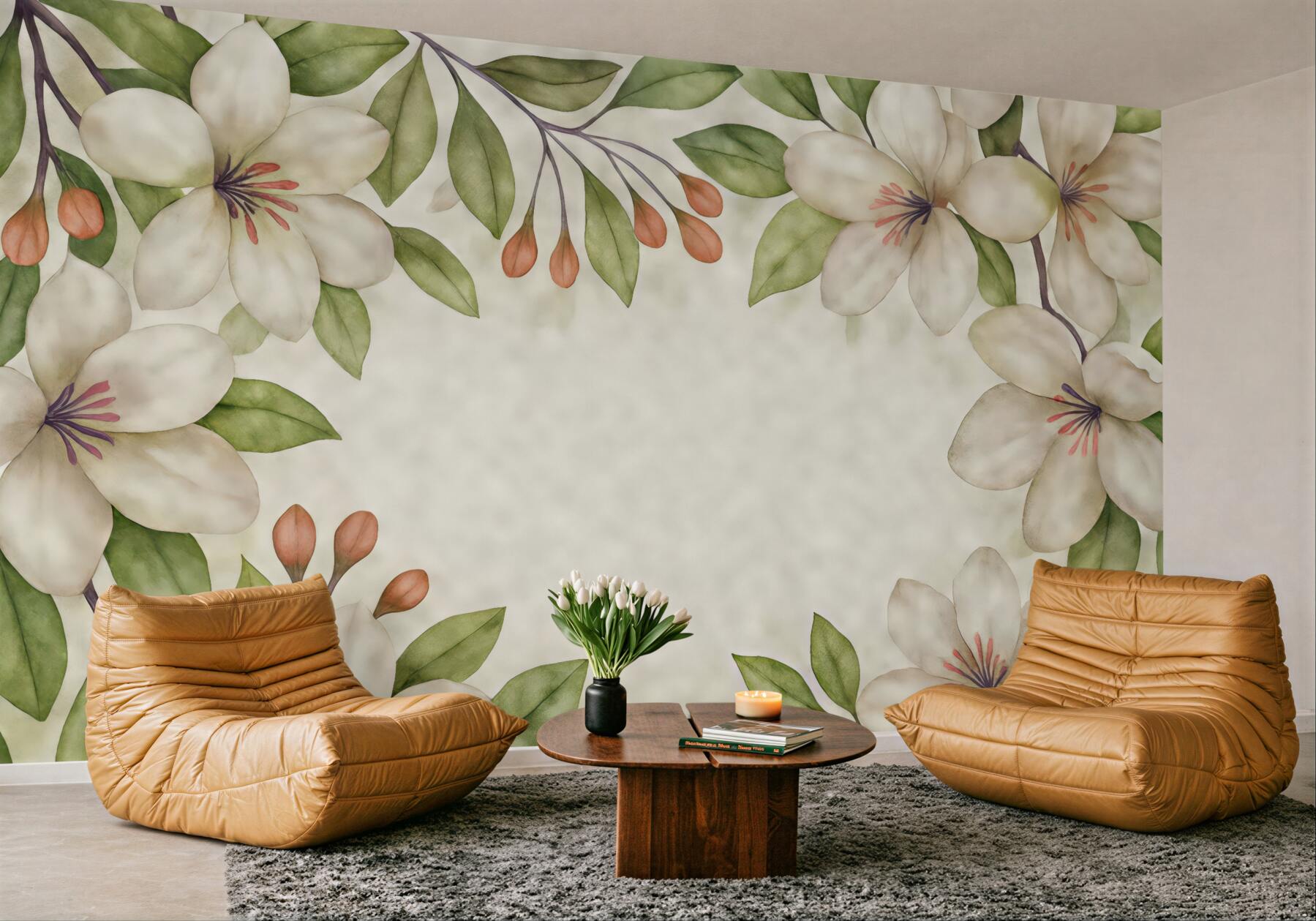 Fototapeta akwarelowe magnolie w subtelnej ramie