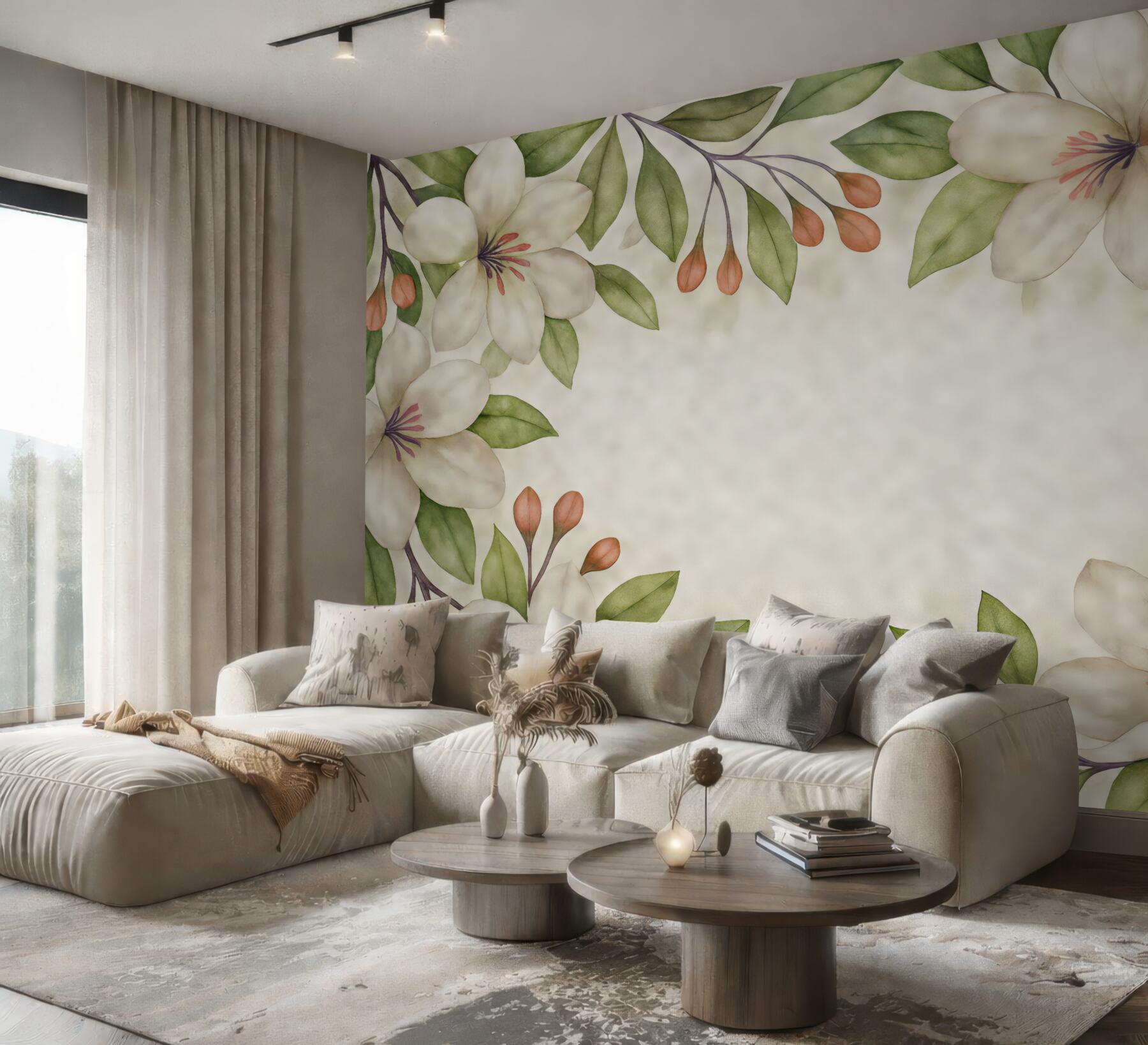 Fototapeta akwarelowe magnolie w subtelnej ramie