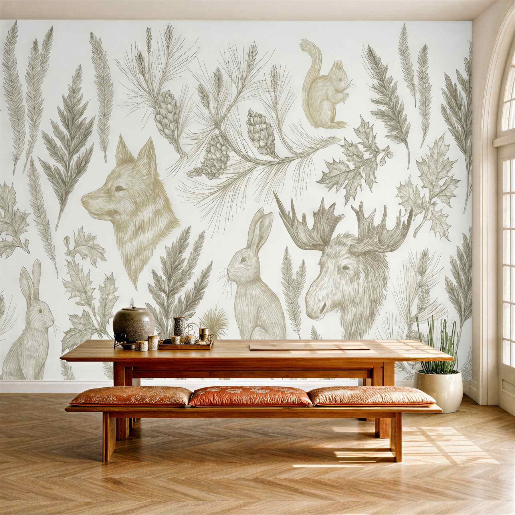 Fototapeta leśne zwierzęta i botaniczne szkice