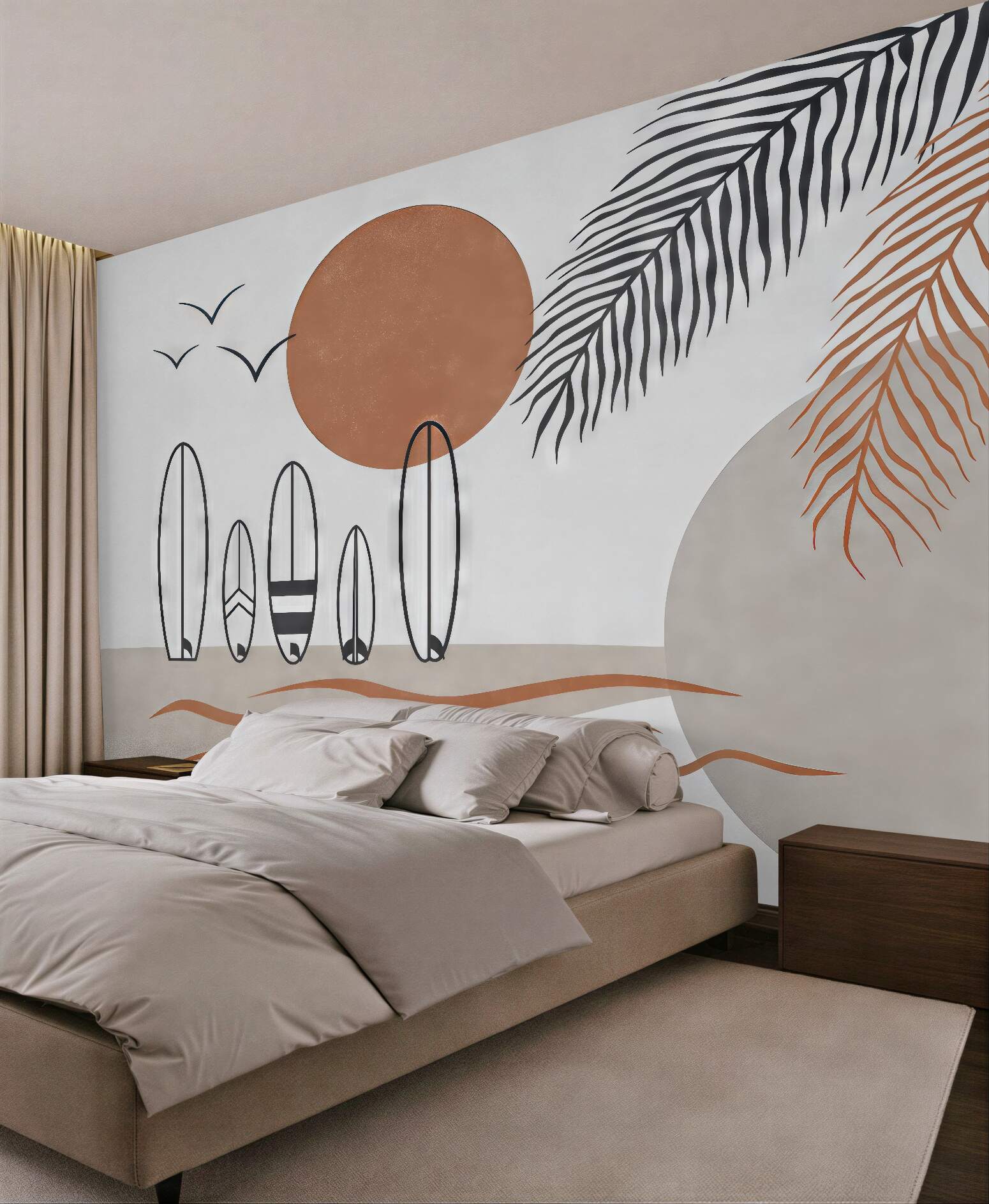 Fototapeta surfing o zachodzie w stylu boho
