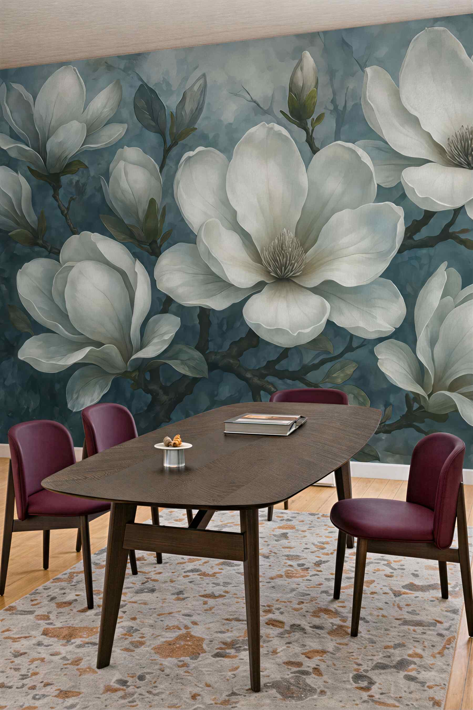 Fototapeta eleganckie białe magnolie w błękicie