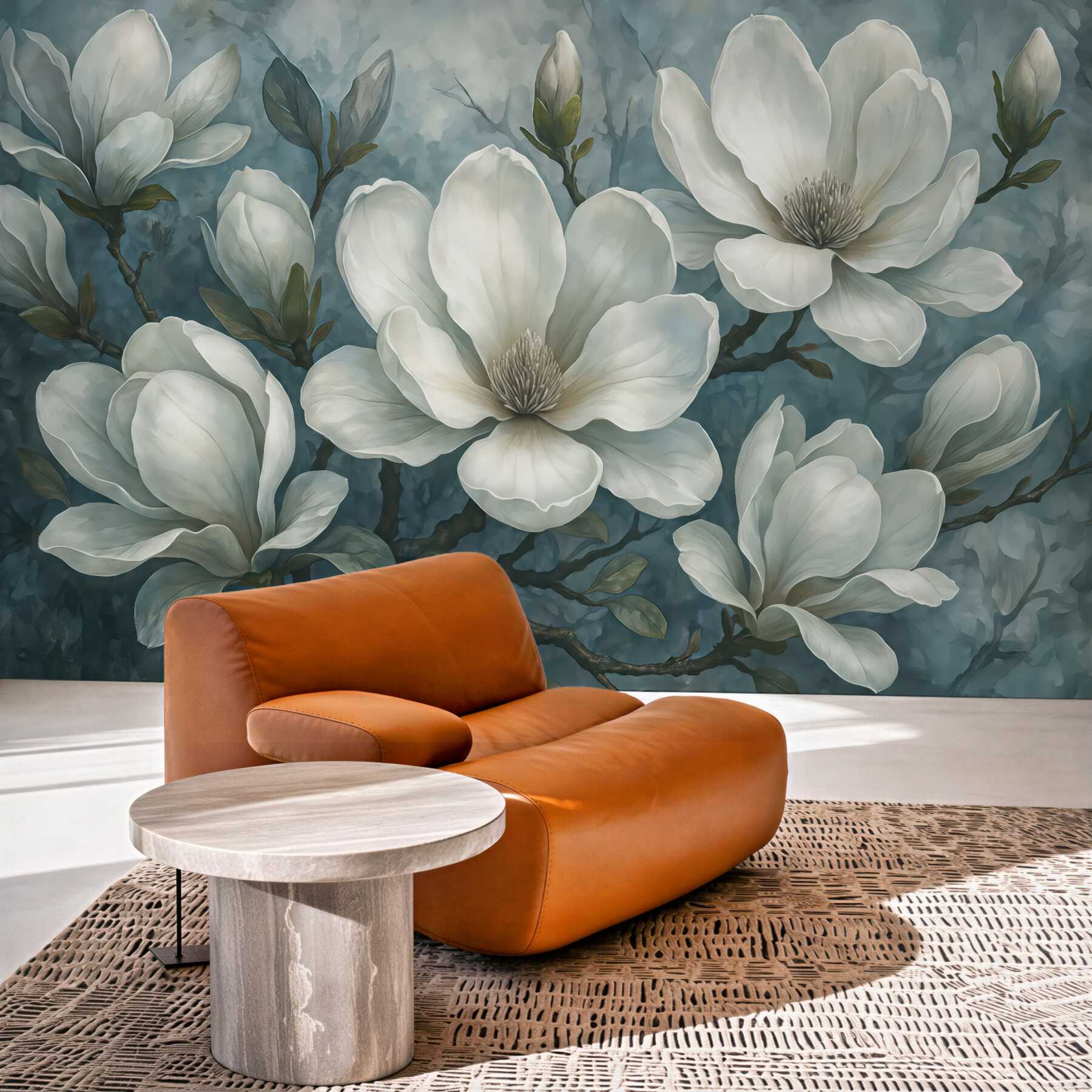 Fototapeta eleganckie białe magnolie w błękicie