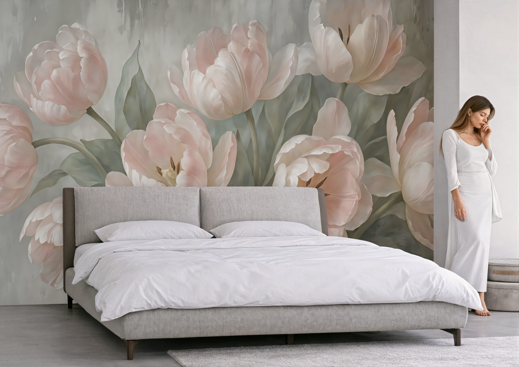 Fototapeta pudrowe tulipany w romantycznym bukiecie