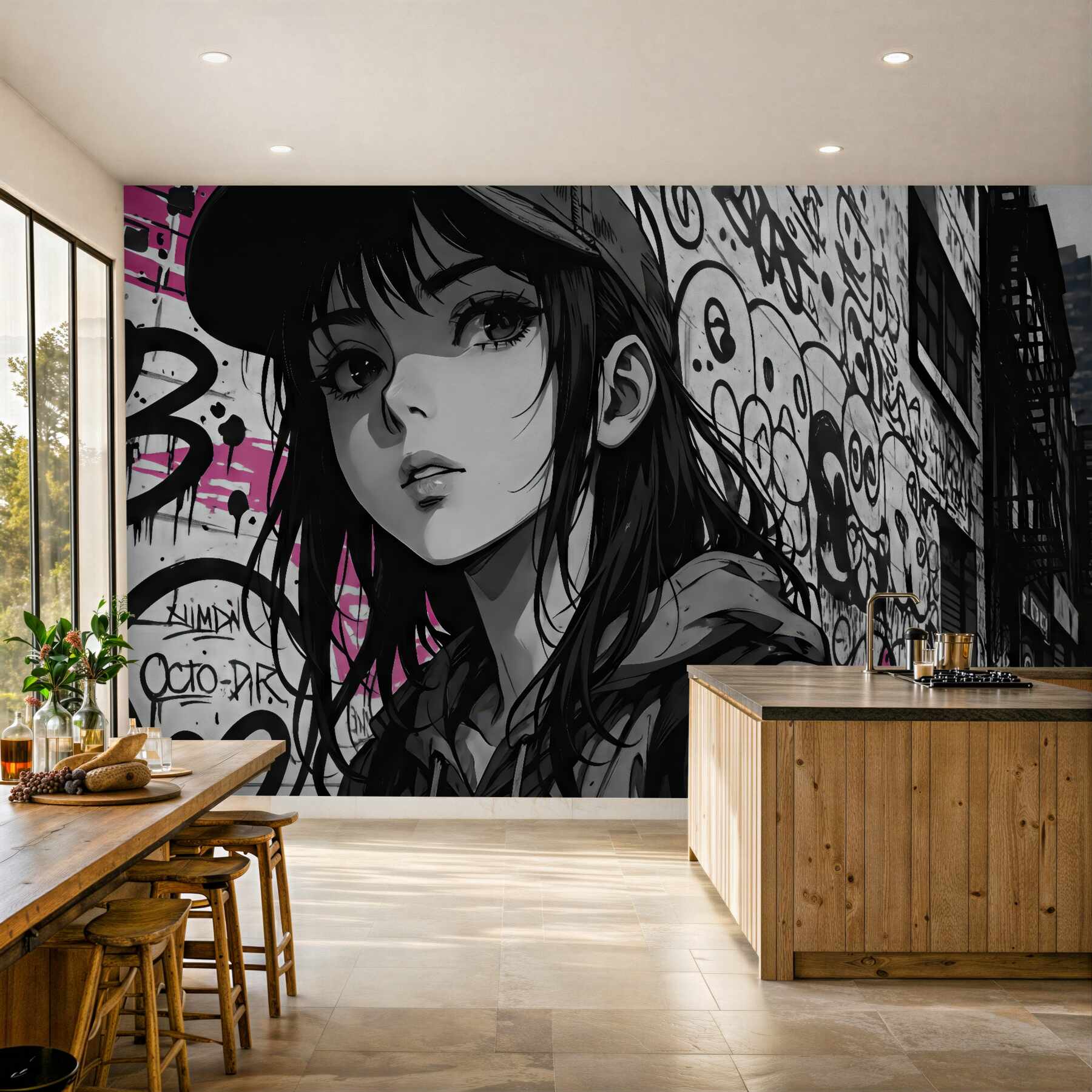 Fototapeta miejski portret manga z graffiti