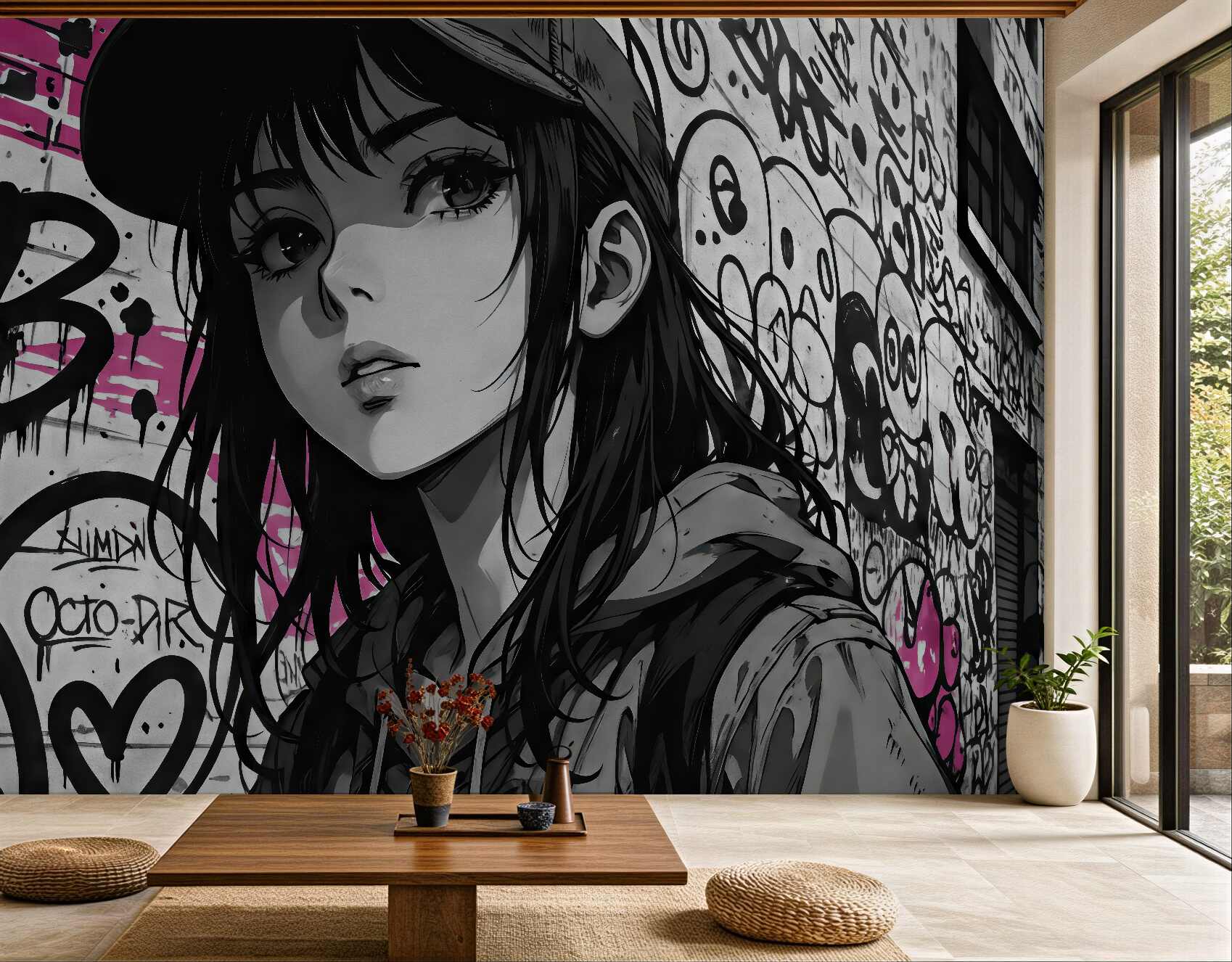Fototapeta miejski portret manga z graffiti