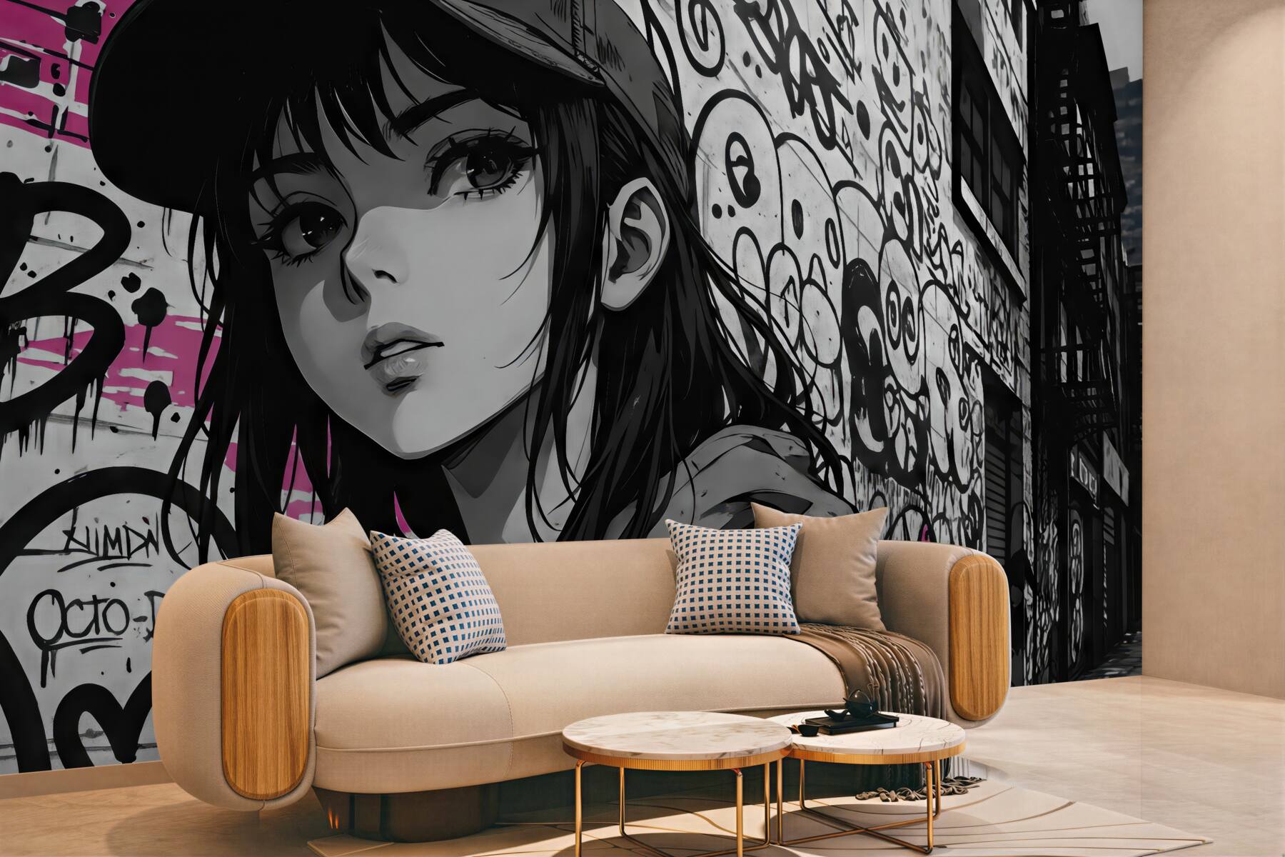 Fototapeta miejski portret manga z graffiti