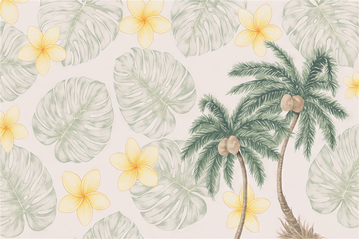 Fototapeta tropikalne kwiaty i palmy