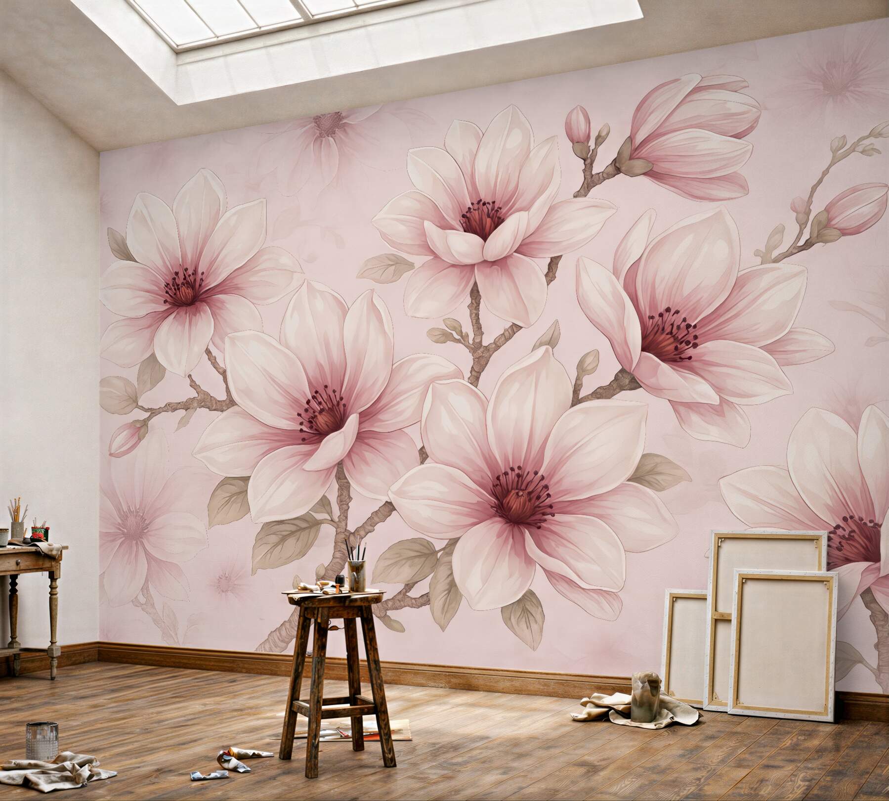 Fototapeta pudrowe magnolie w delikatnym rozkwicie