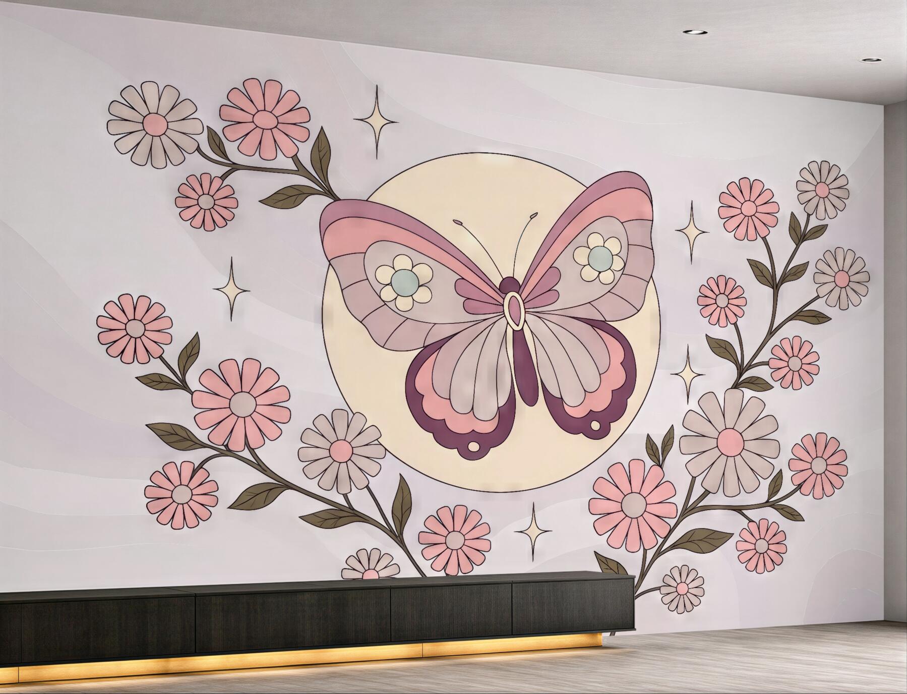 Fototapeta pastelowy motyl wśród kwiatów