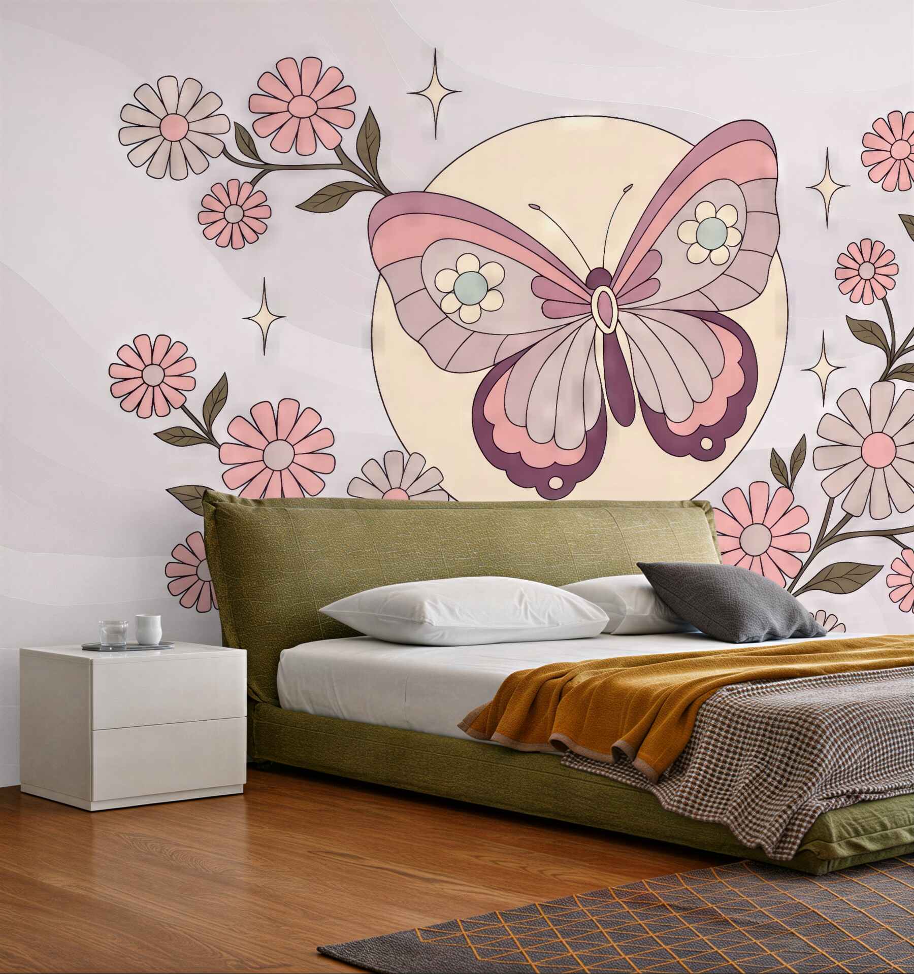 Fototapeta pastelowy motyl wśród kwiatów