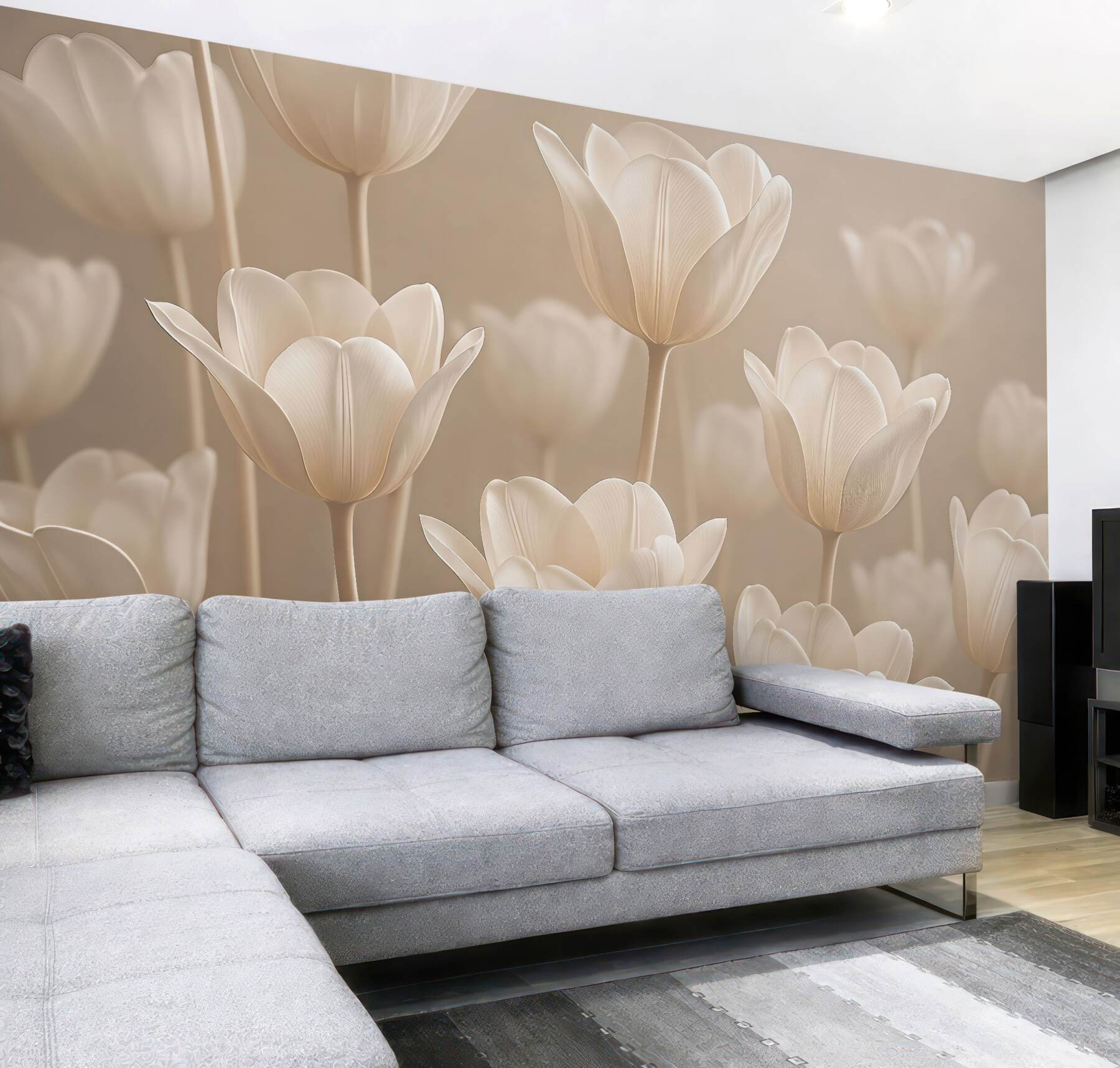 Fototapeta kremowe tulipany w subtelnym blasku