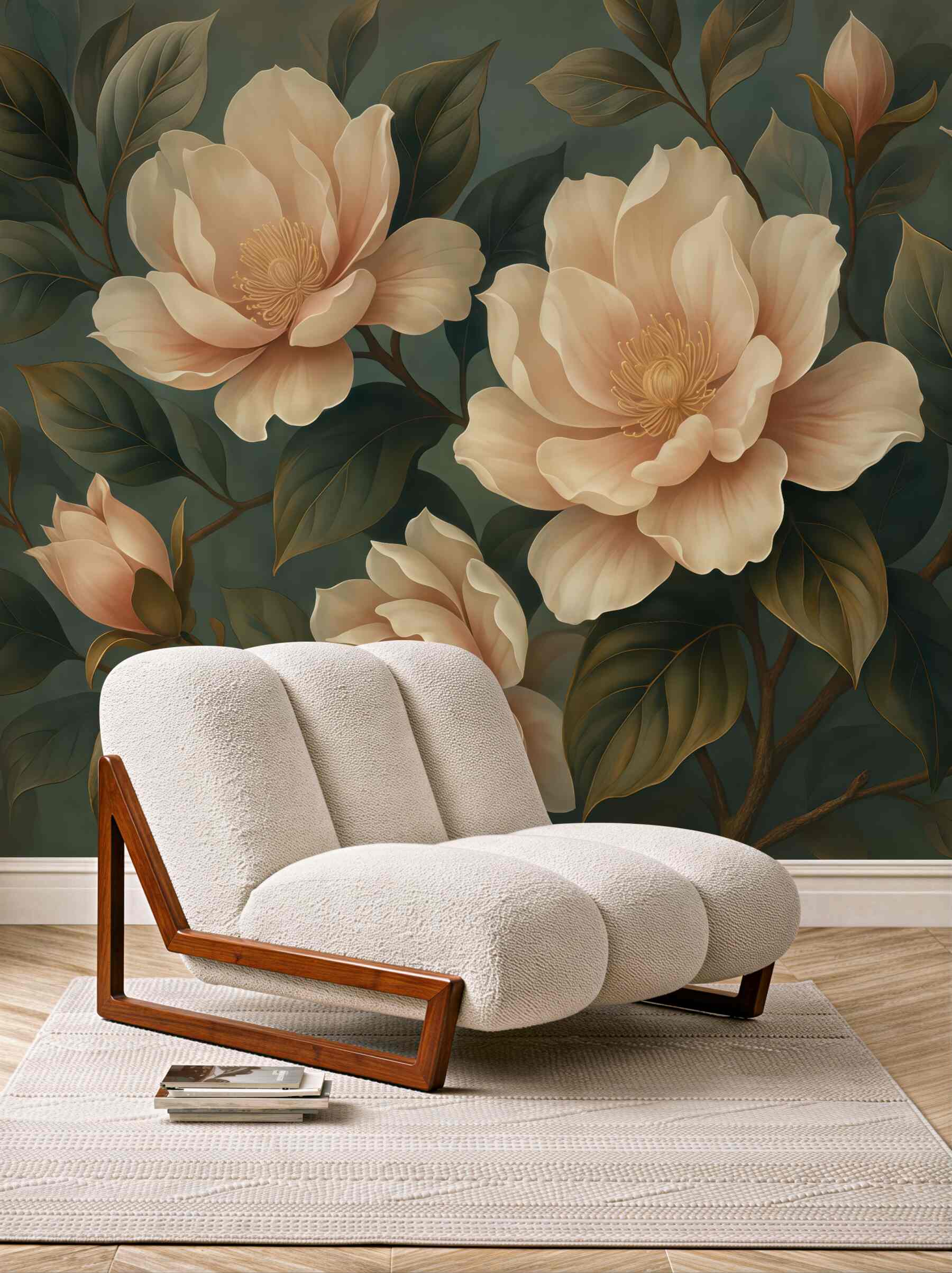 Fototapeta eleganckie magnolie na szmaragdowym tle