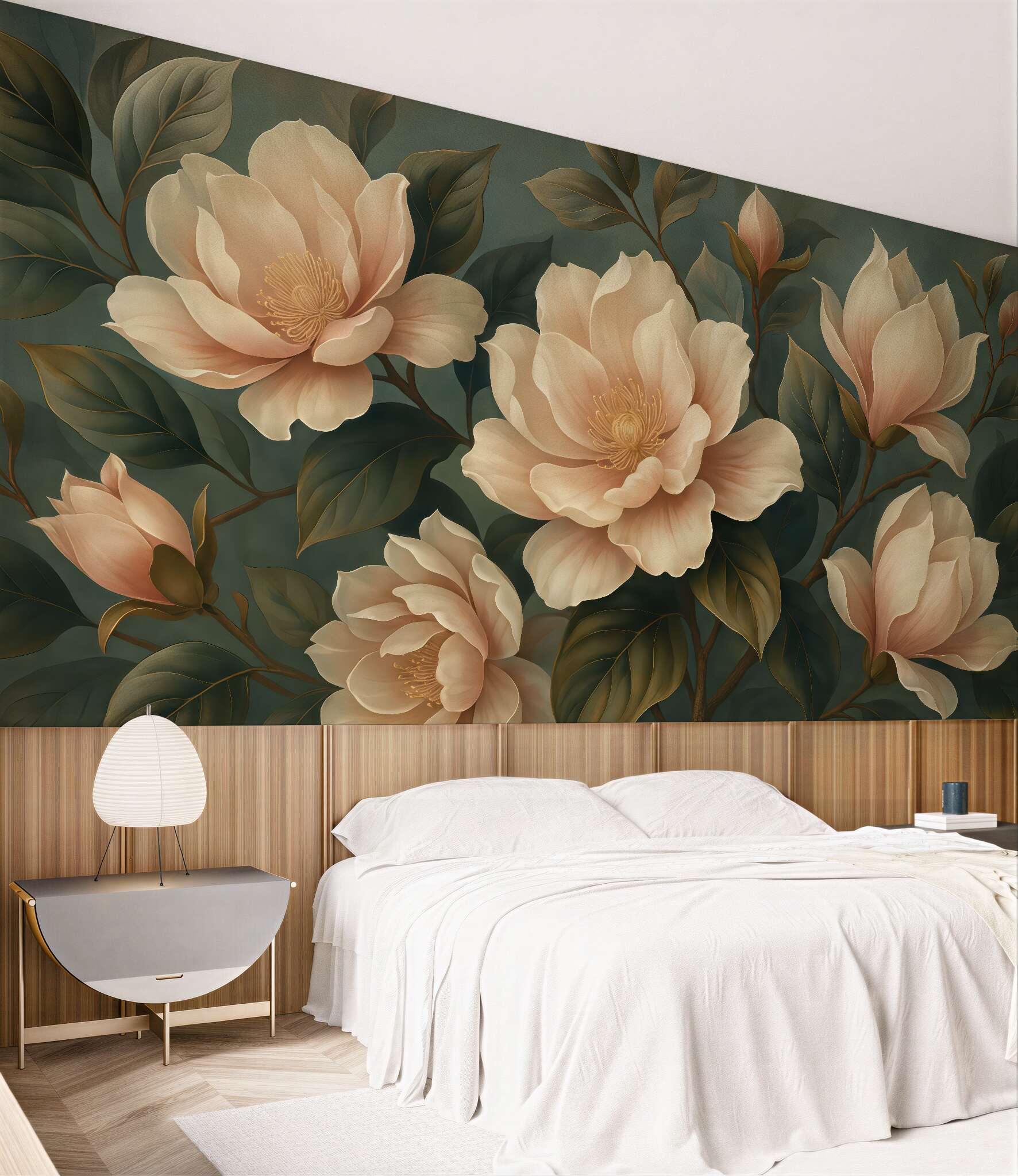 Fototapeta eleganckie magnolie na szmaragdowym tle
