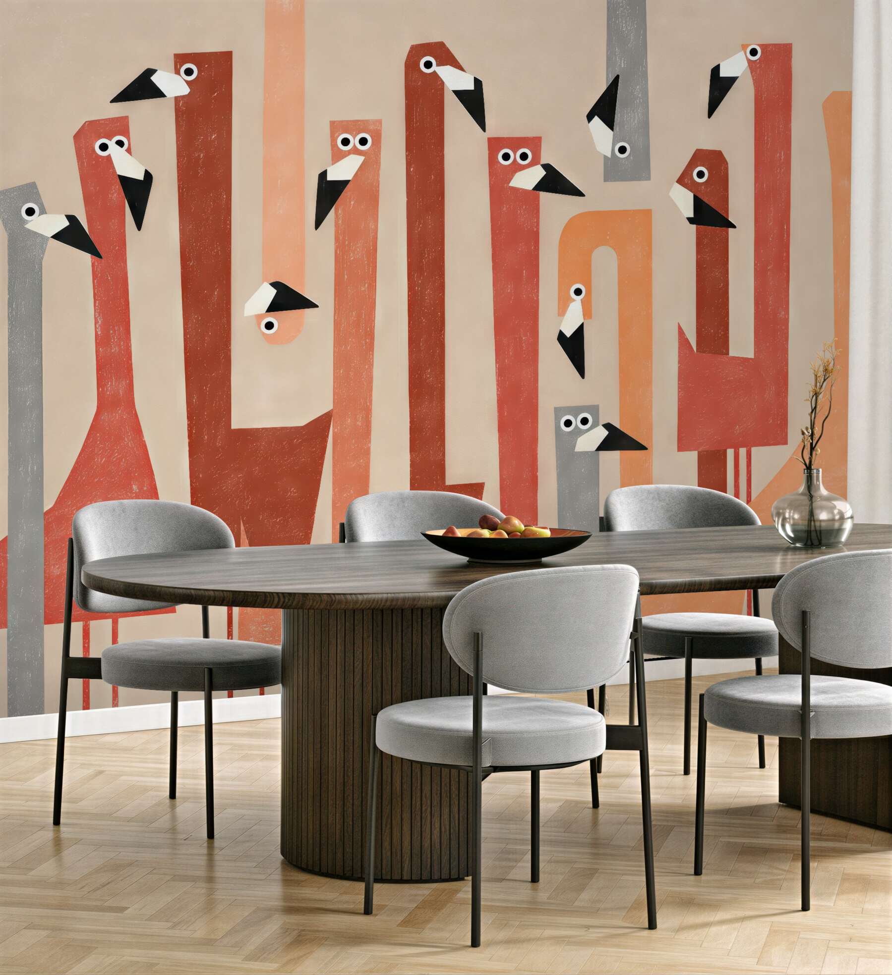 Fototapeta geometryczne flamingi w pastelach