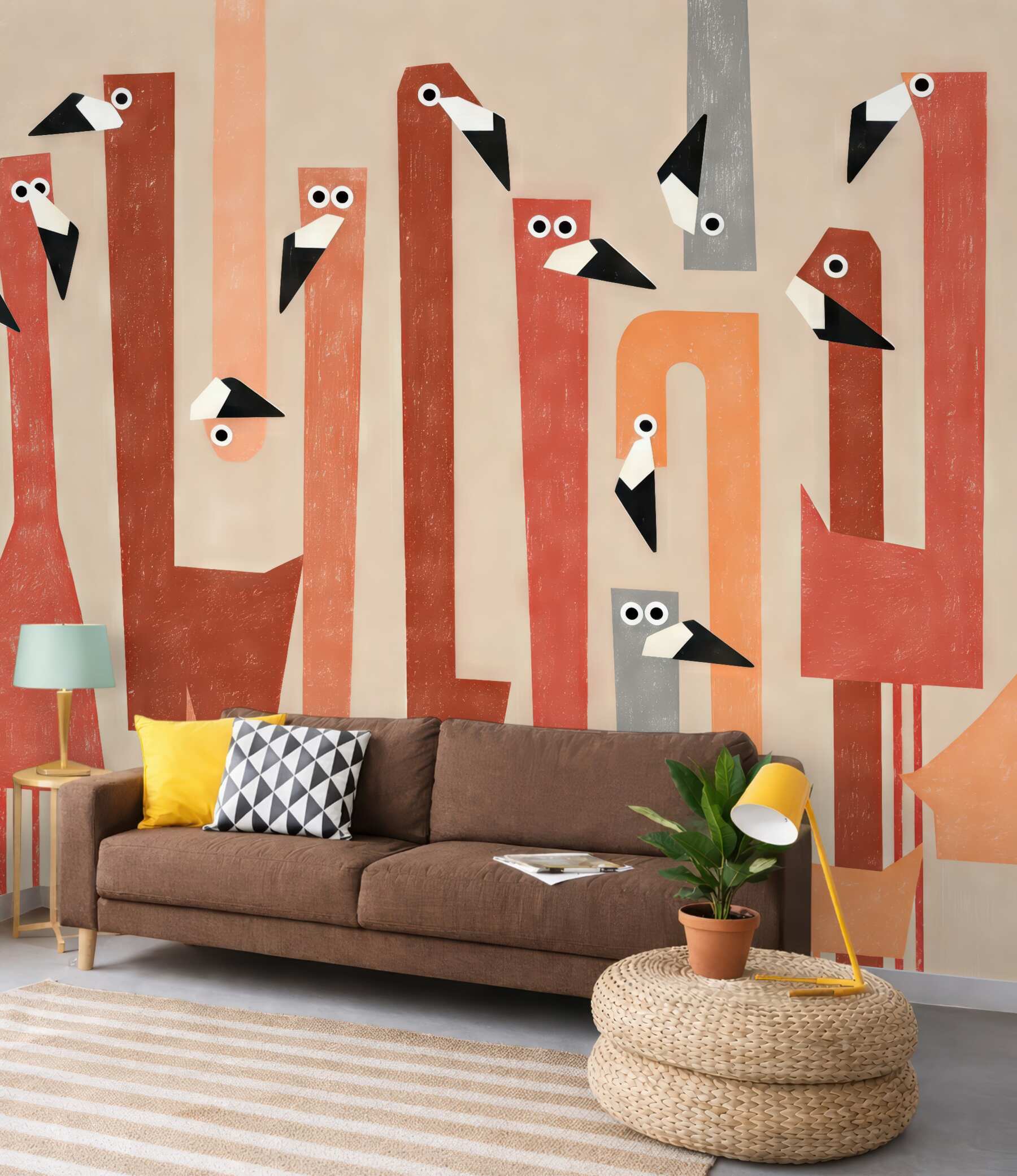 Fototapeta geometryczne flamingi w pastelach