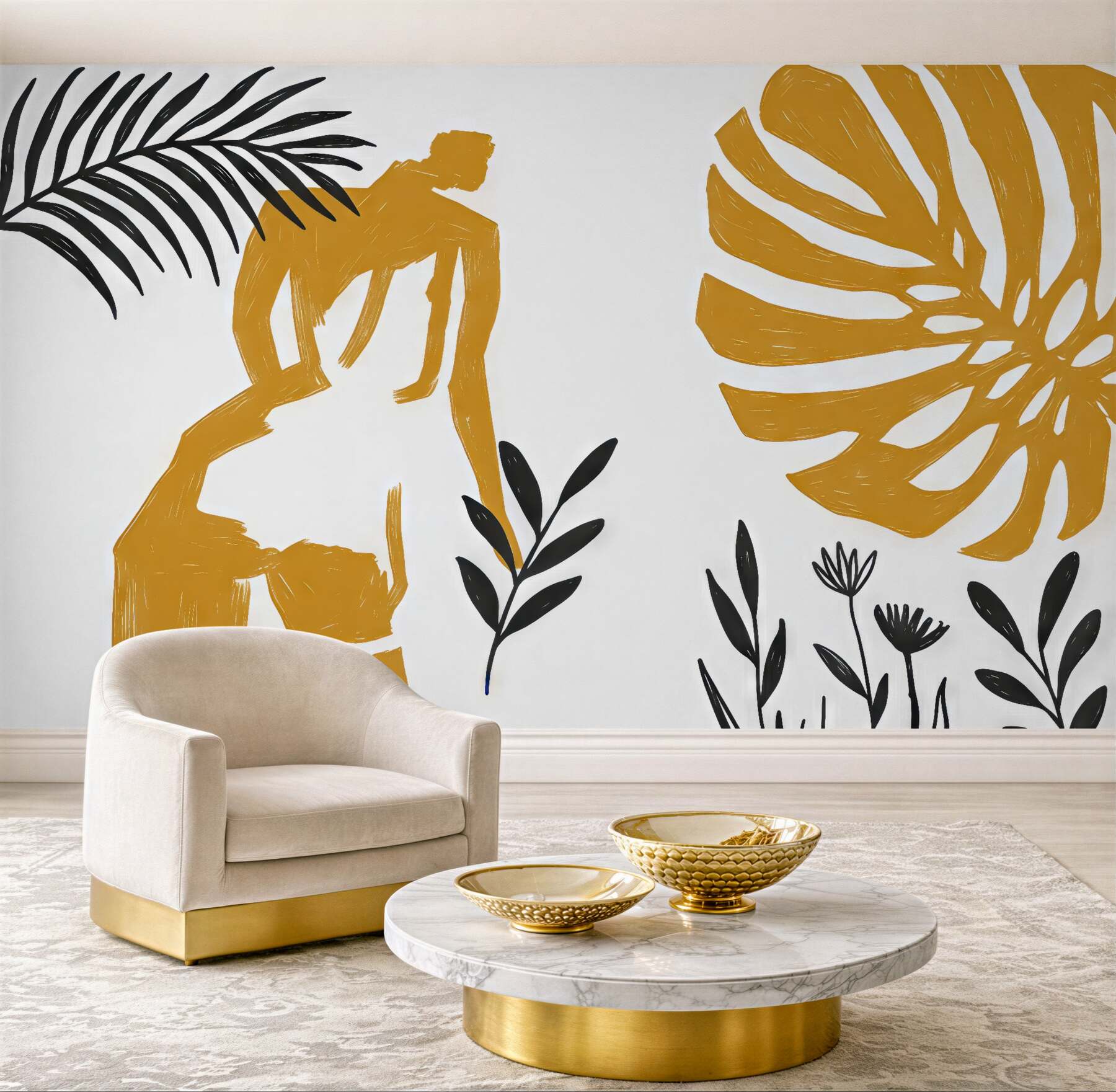 Fototapeta botaniczna abstrakcja w musztardowych tonach