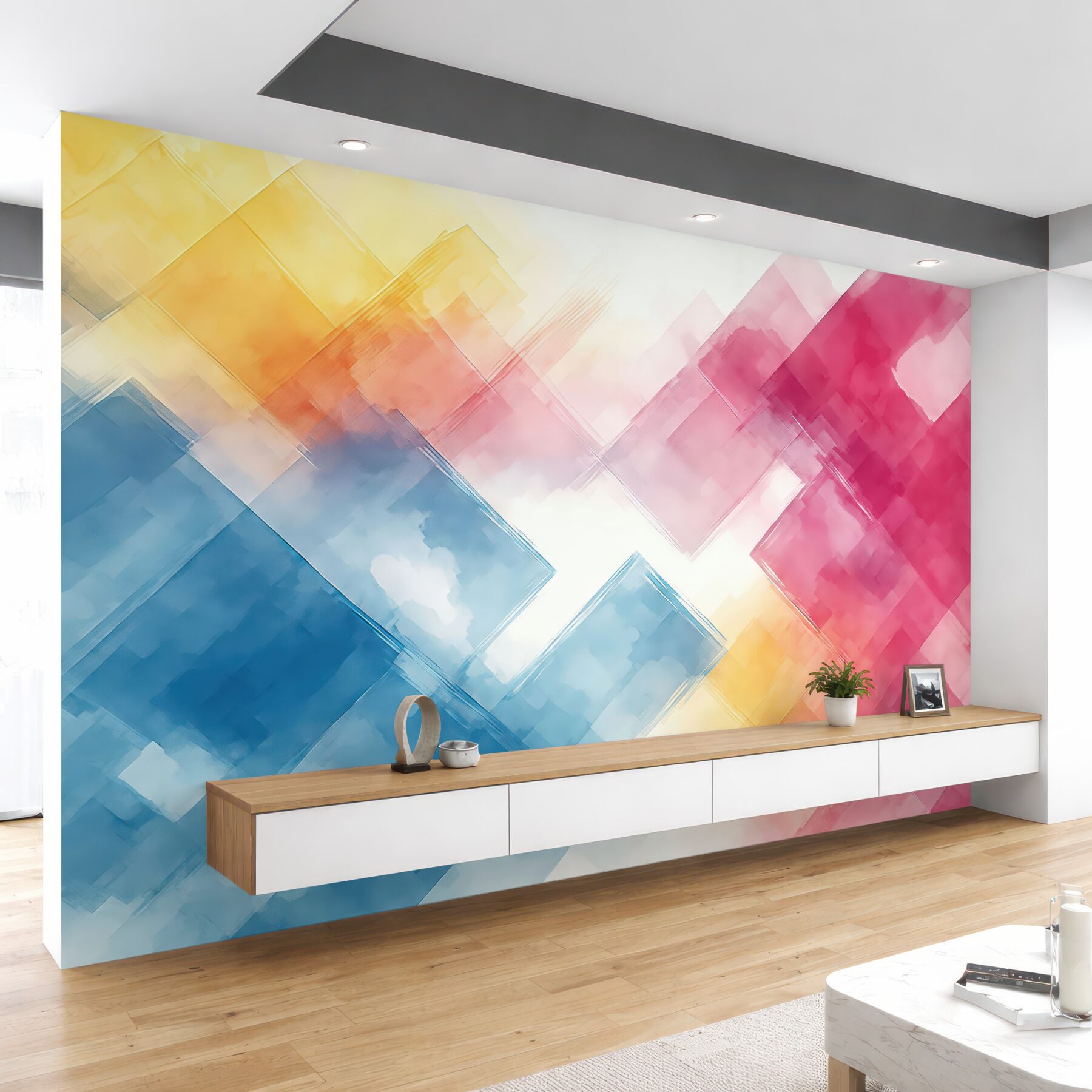 Fototapeta pastelowa abstrakcja w geometrycznych przenikaniach