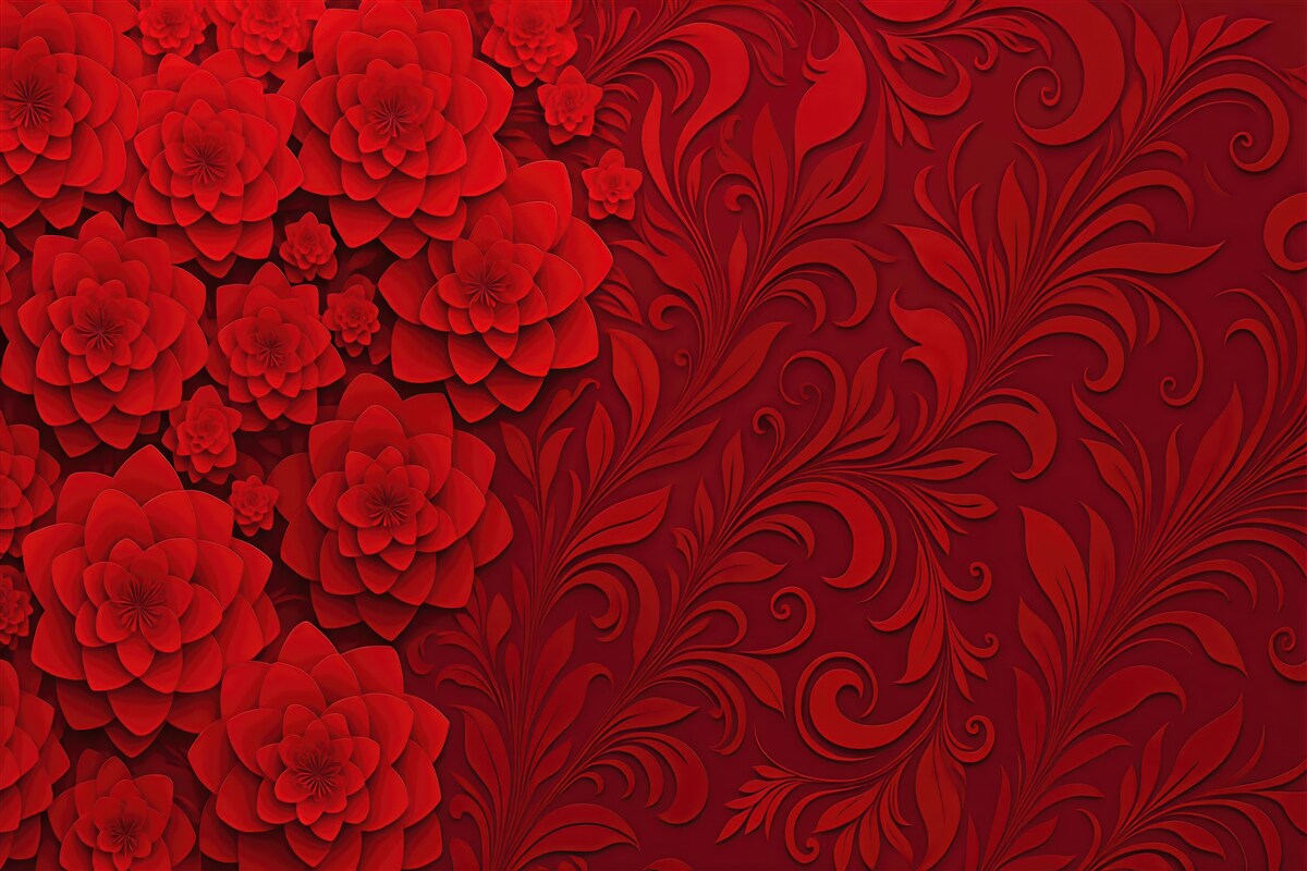 Fototapeta czerwone kwiaty w eleganckim reliefie