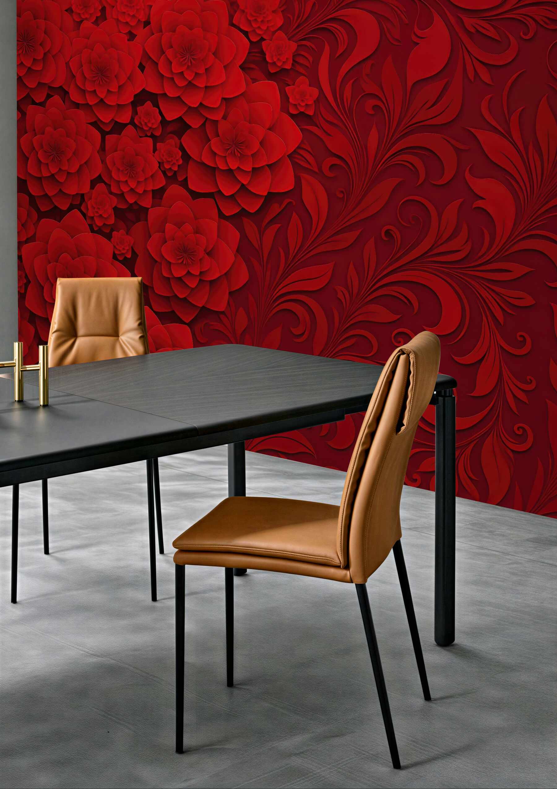 Fototapeta czerwone kwiaty w eleganckim reliefie