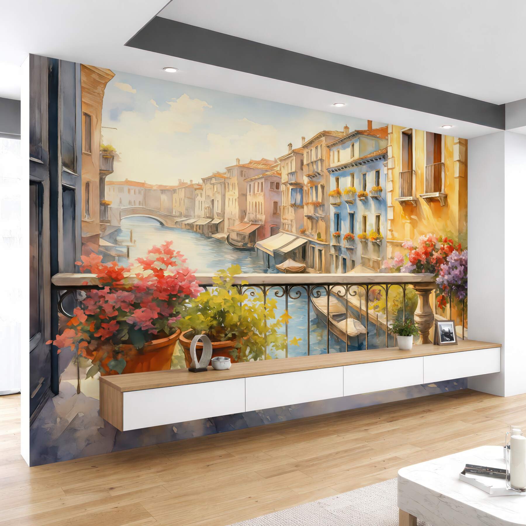 Fototapeta słoneczny balkon nad weneckim kanałem