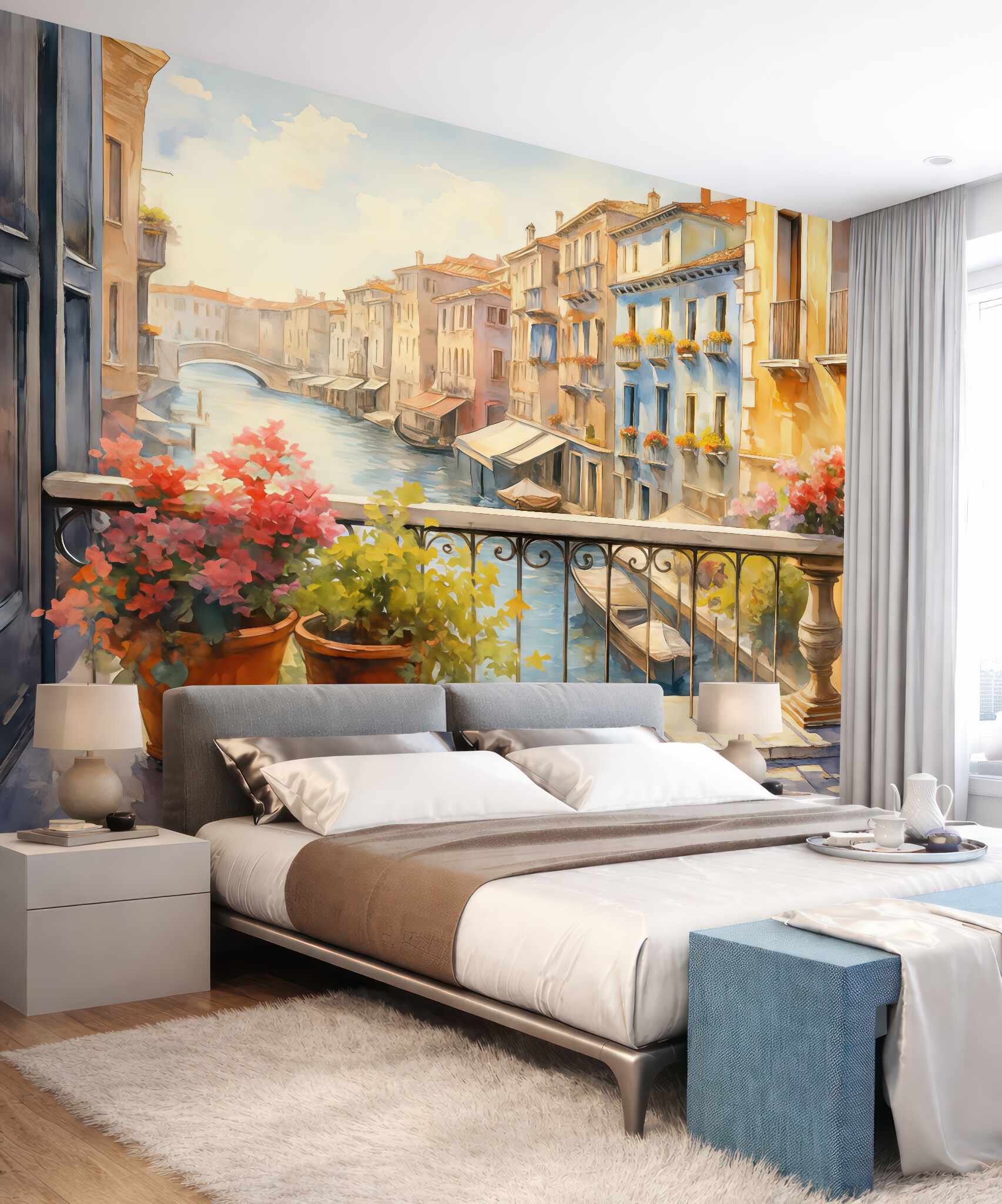 Fototapeta słoneczny balkon nad weneckim kanałem
