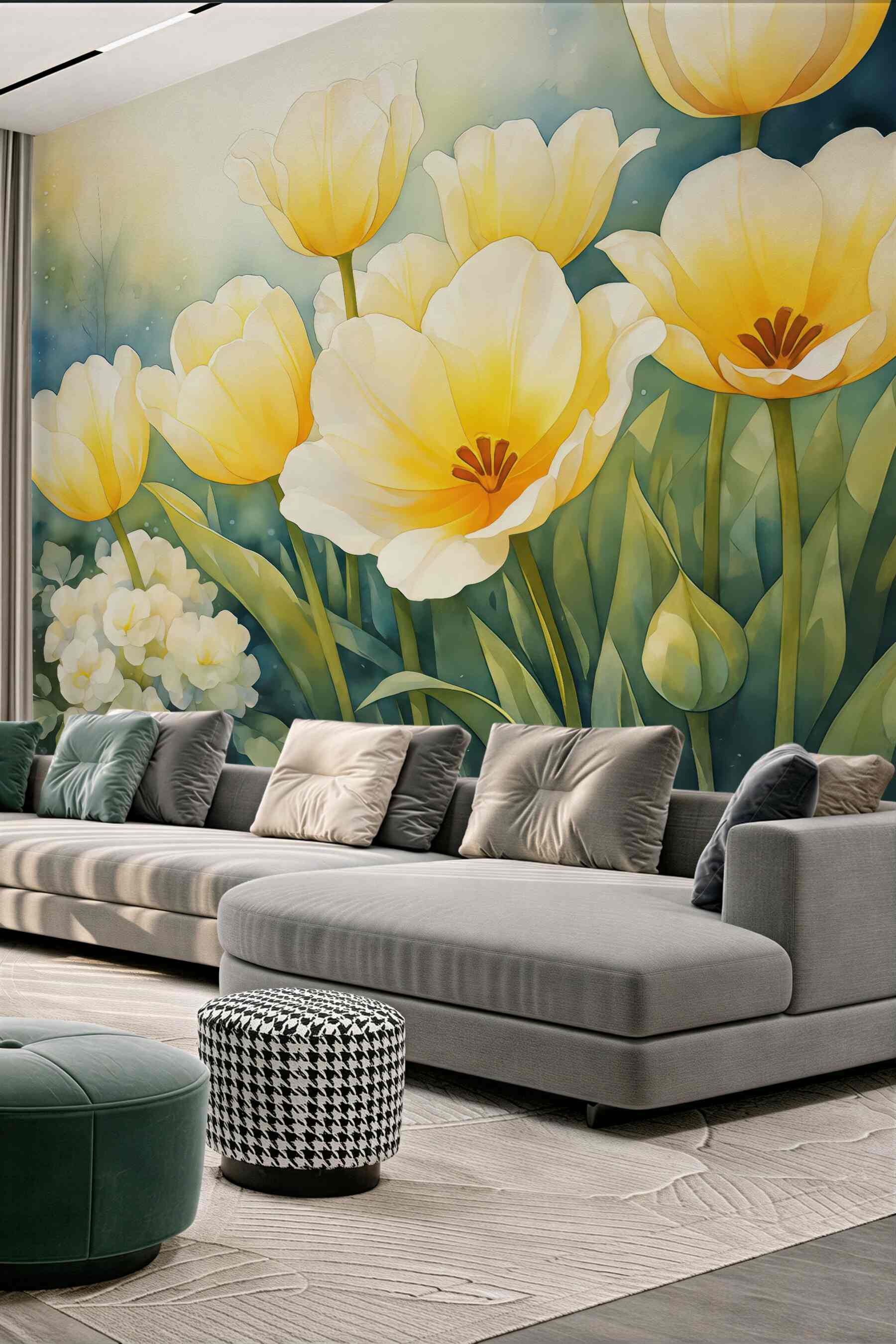 Fototapeta słoneczne tulipany w akwarelowym ogrodzie