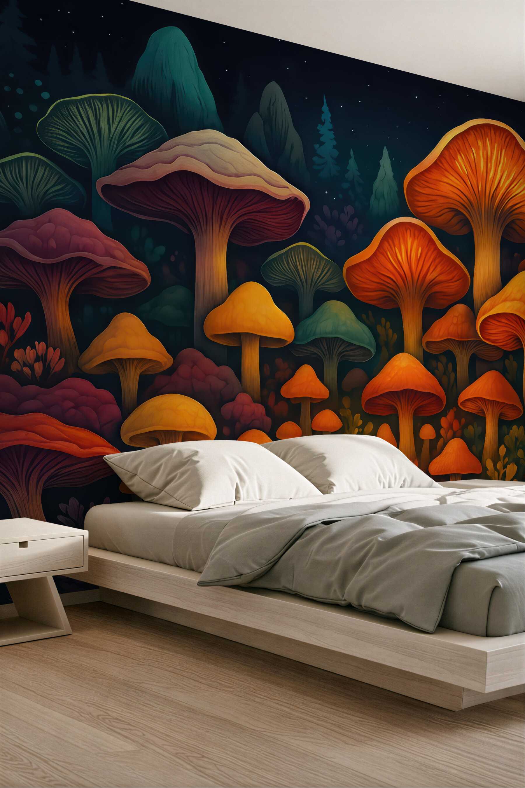 Fototapeta magiczny las świetlistych grzybów nocą