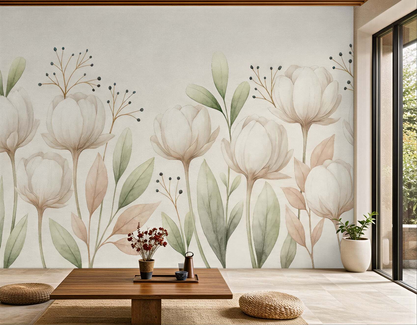 Fototapeta kremowe magnolie w subtelnej akwareli