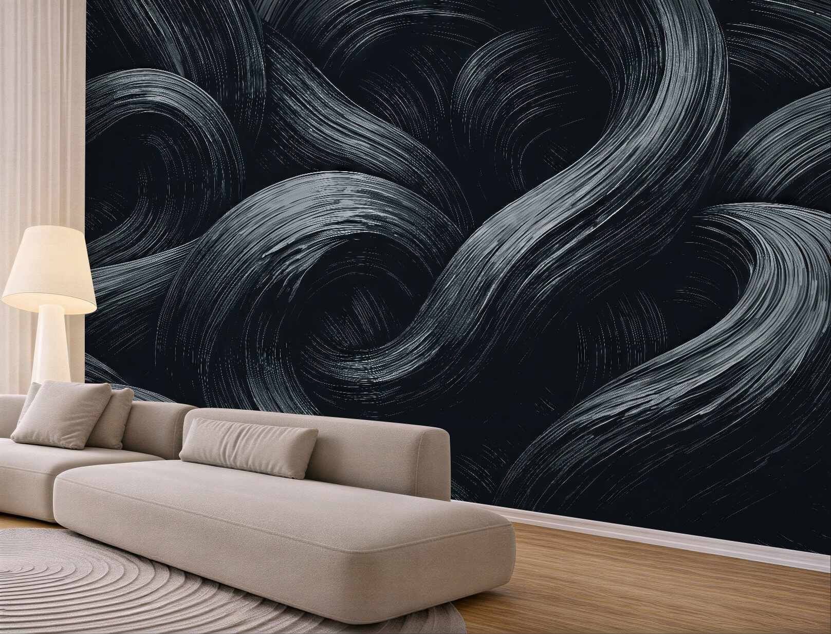 Fototapeta czarne abstrakcyjne fale w srebrnych smugach