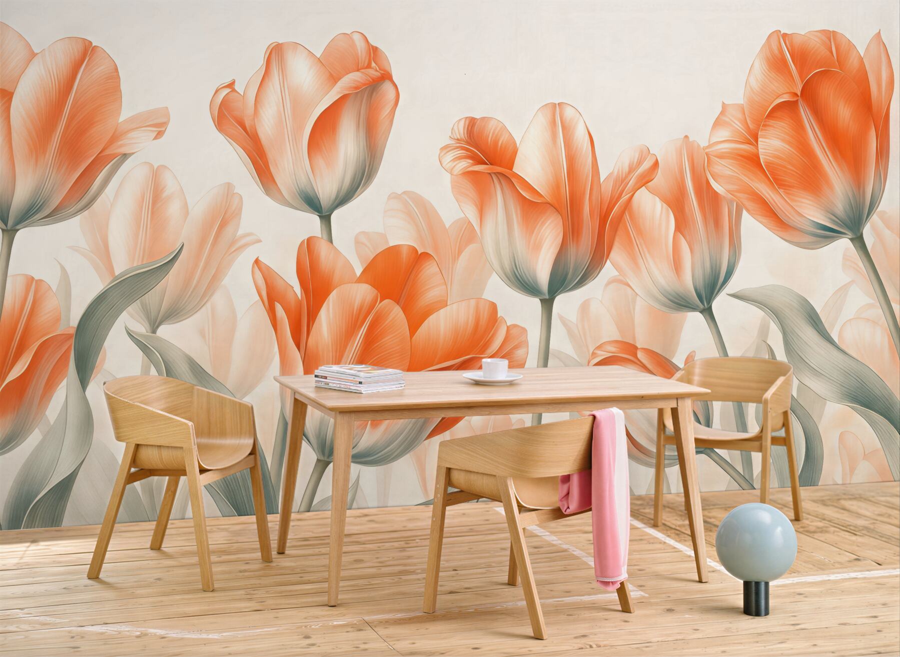 Fototapeta koralowe tulipany w pastelowym blasku