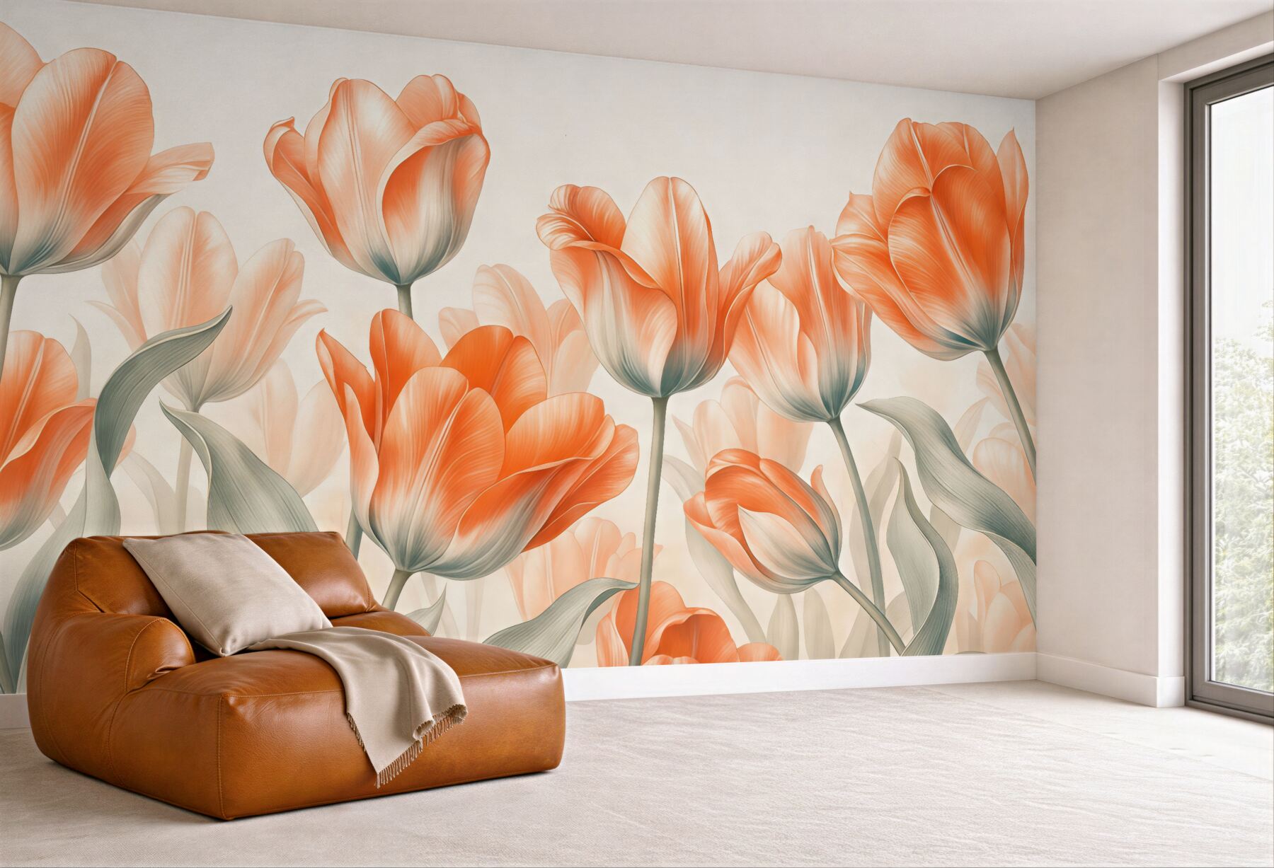 Fototapeta koralowe tulipany w pastelowym blasku