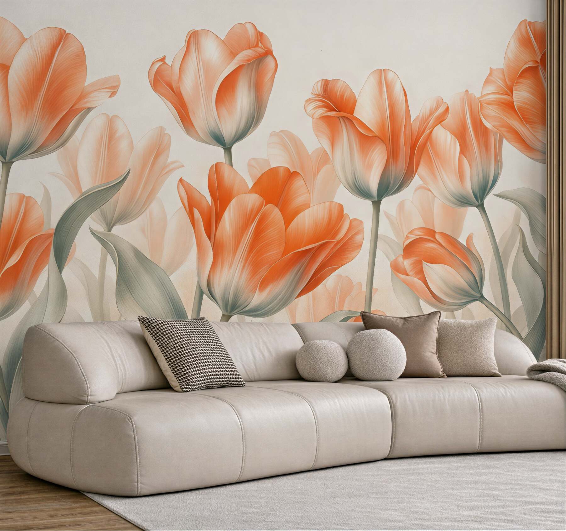 Fototapeta koralowe tulipany w pastelowym blasku