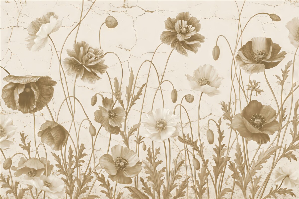 Fototapeta sepiowe maki w vintage stylu